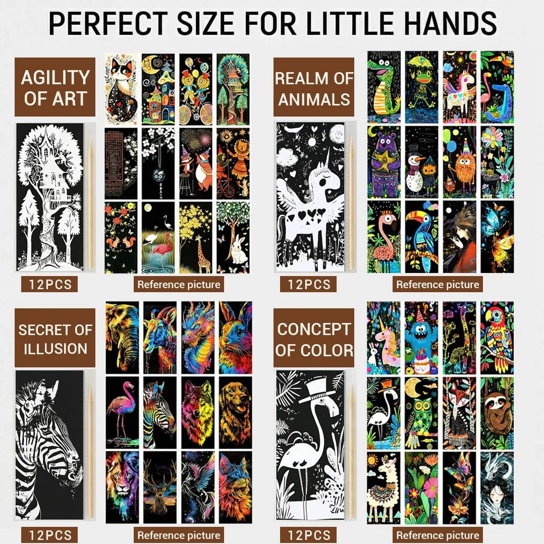 Cuadernos para Rascar Rainbow Scratch Art Niños, 48 Piezas, Magic Scratch Animal, Regalos Cumpleaños