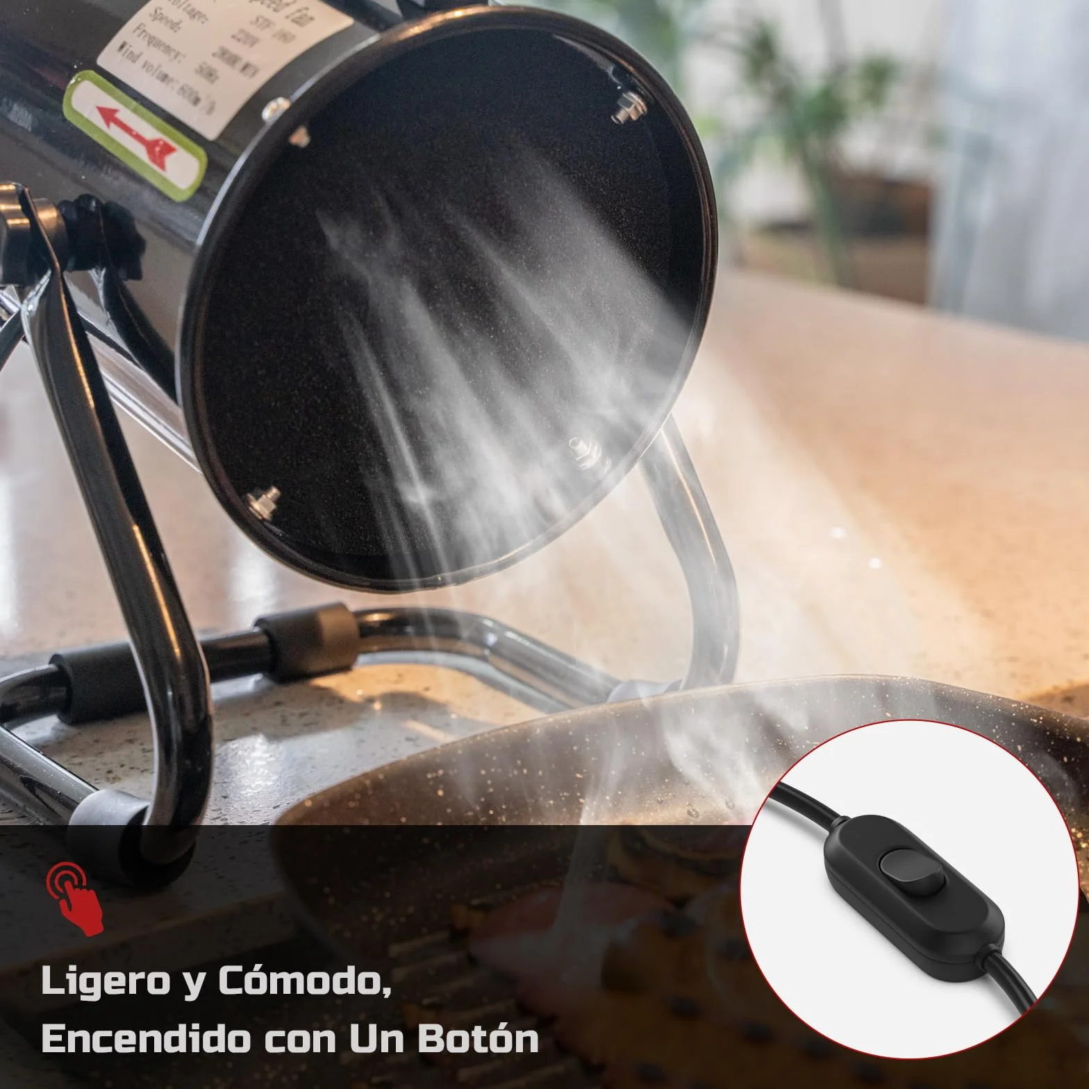 Campana Extractora Portátil 40W 600m³/h Extractor Aire Humos Aleación Aluminio con Filtro Carbón Activado Ajustable Bajo Ruido para Cocina RV