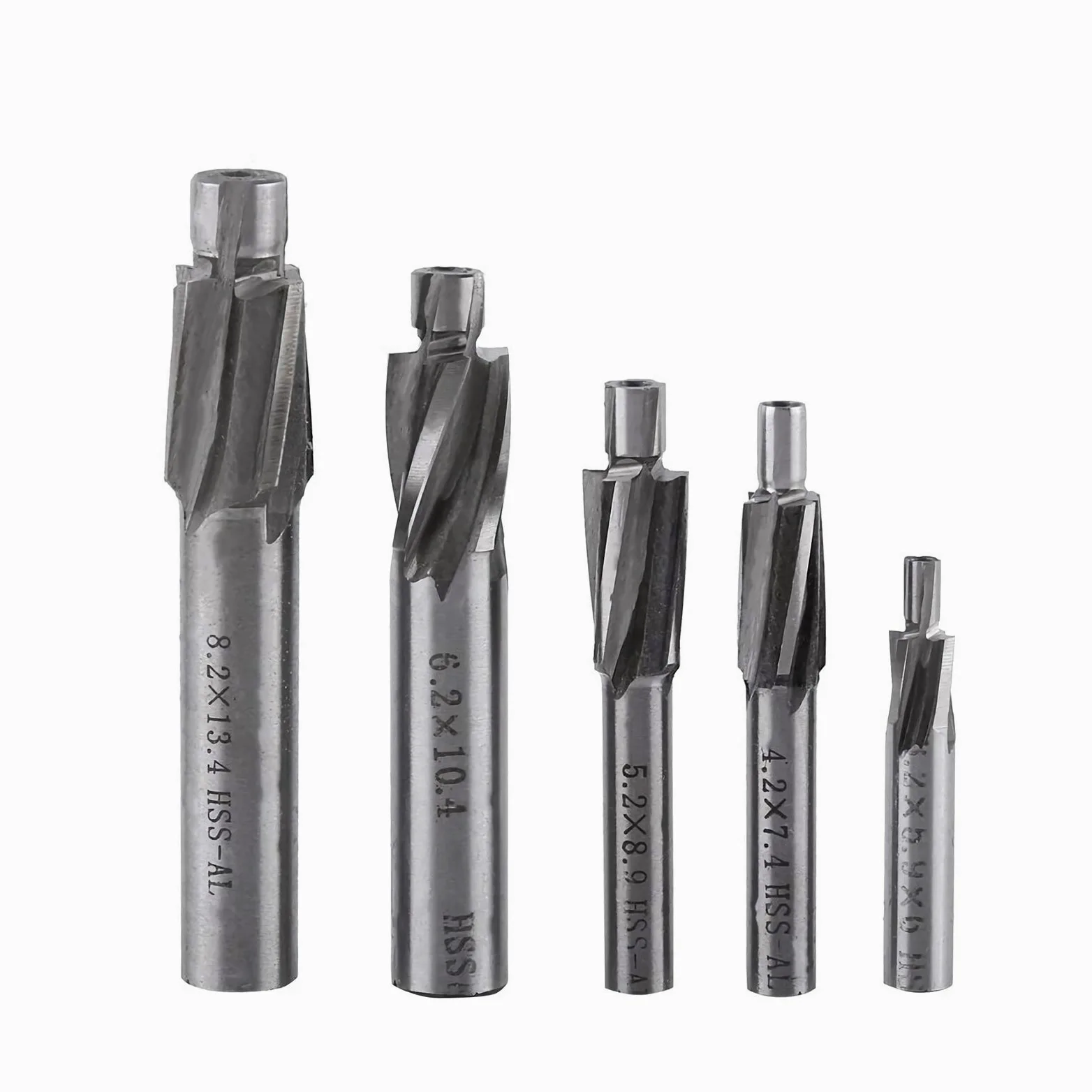 Juego de 5 brocas de acero de alta velocidad M3-M8 4 flautas HSS-AL de vástago recto para cobre, aluminio, acero, hierro fundido