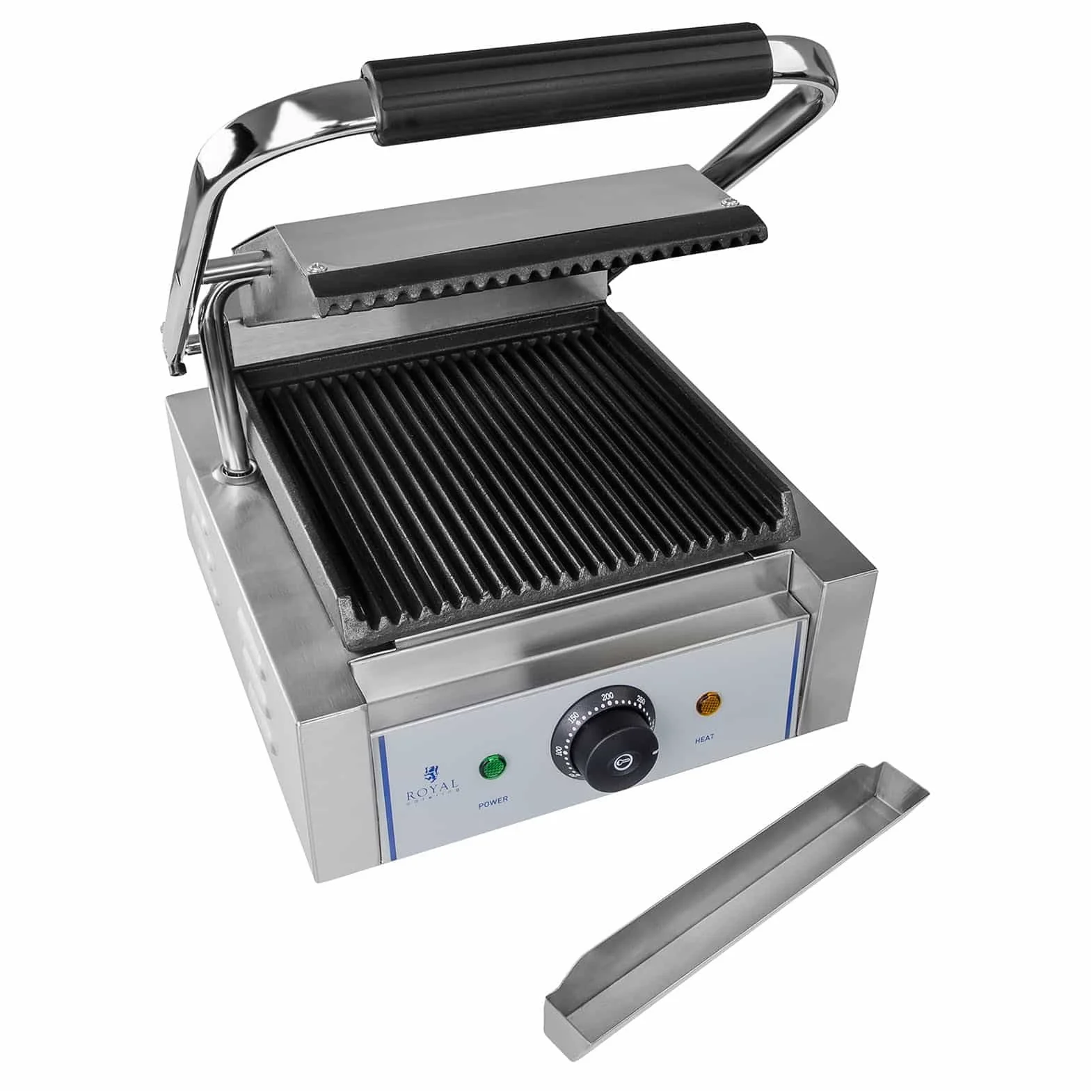 Royal Catering Sandwichera Parrilla Electrica Panini Grill RCCG-1800G (1.800 W, Superficie ondulada, Placa 23 x 22 cm x 22 cm, 230 V)