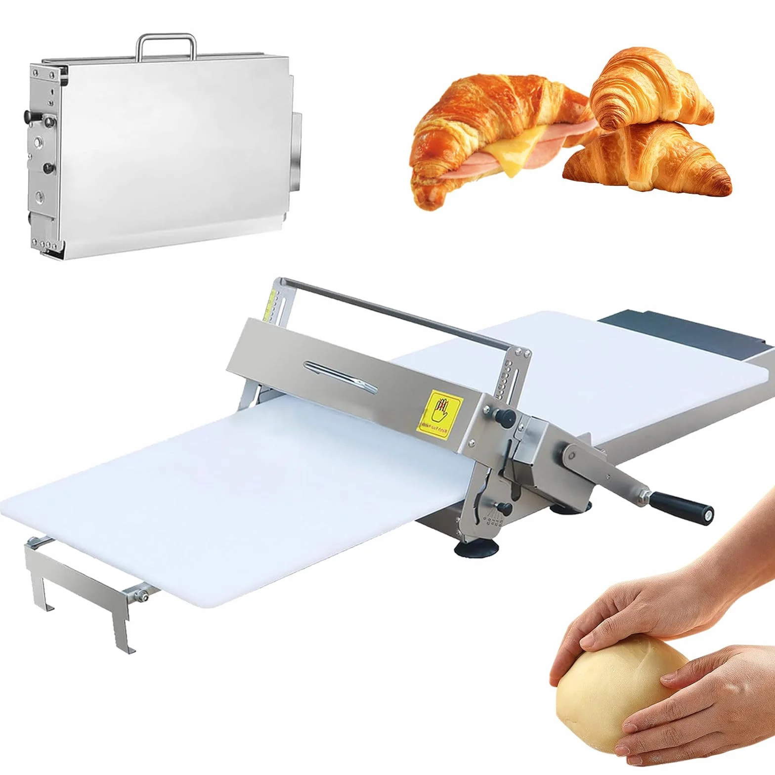 Laminadora de Masa Manual Compacta, 30cm/40cm Laminadora de Masa de Acero Inoxidable, Grosor Ajustable 0-25 mm, para elaborar pizza, croissant y productos de pastelería delicada 400-Model
