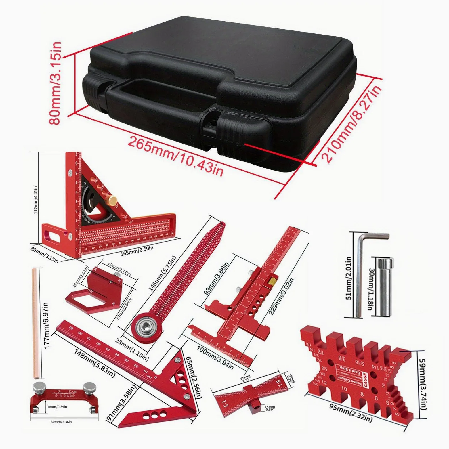 Escuadras De Carpintería Herramienta de Mediciones para Carpintería de 9 | Kit De Escuadra Angular De Precisión para Proyectos de Construcción Bricolaje Carpintería