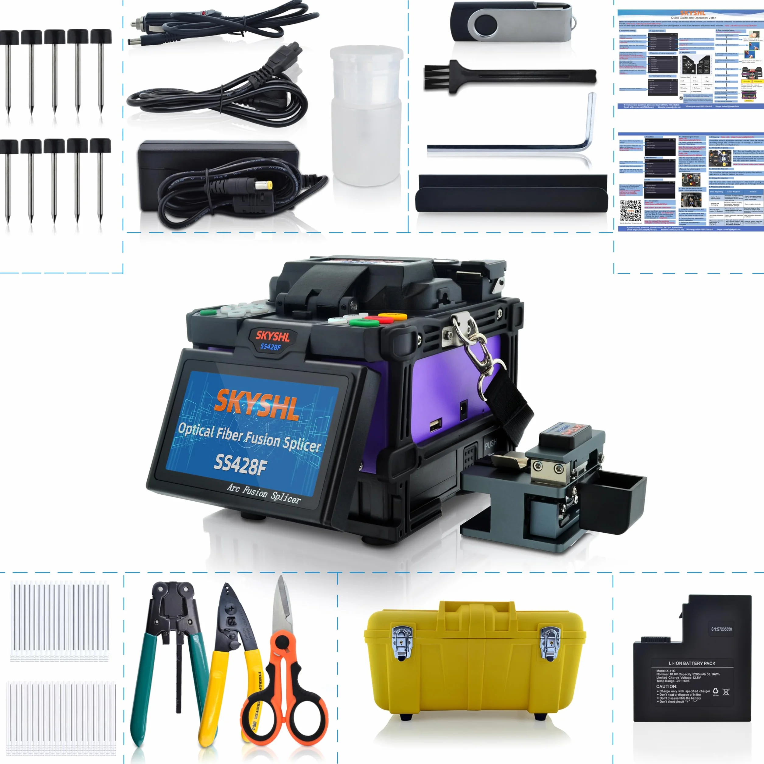 Fusionadora de Fibra Óptica Pantalla Táctil 4,3 Pulgadas SS428F-511 FTTH SM MM DS NZ DS con Electrodos y Cargador