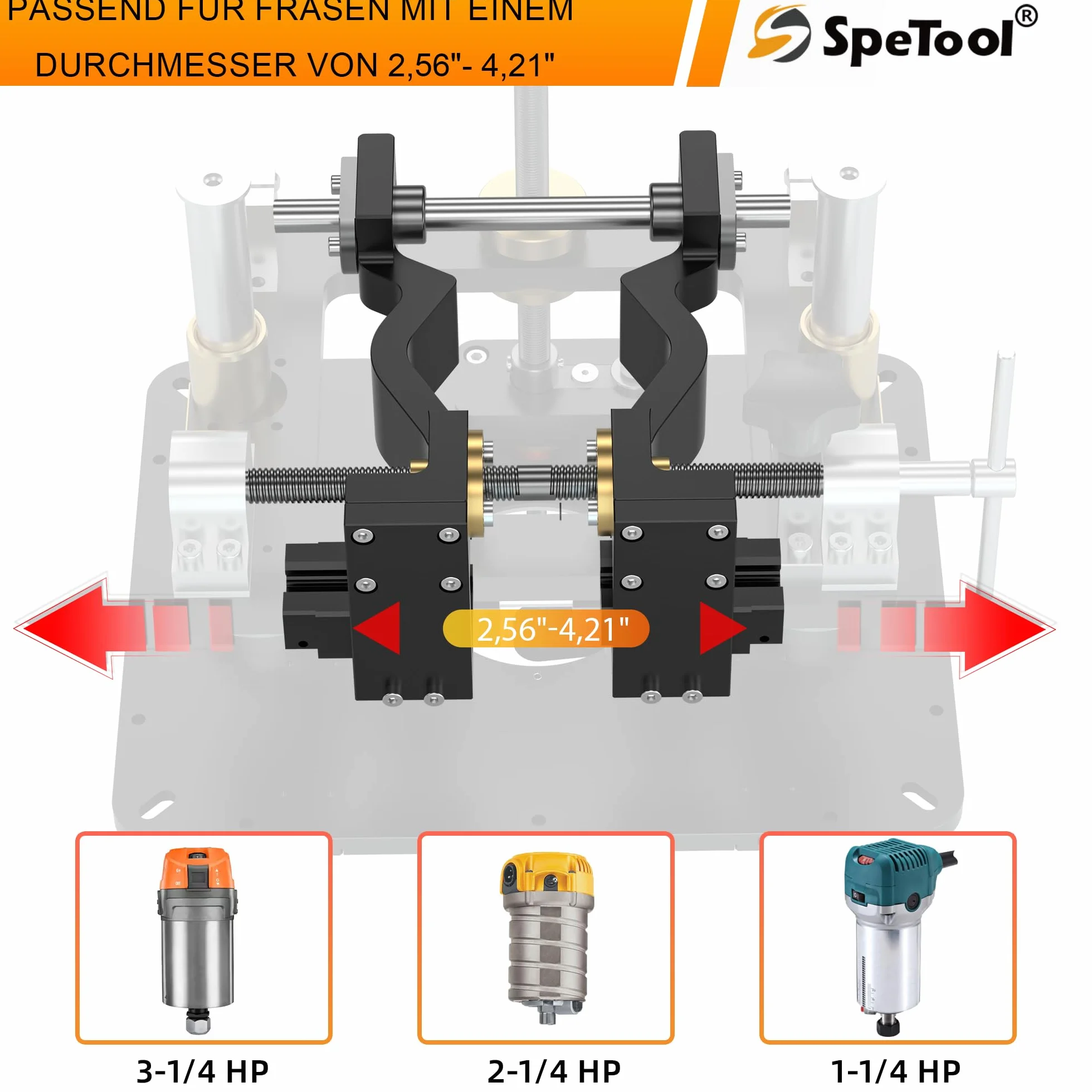SpeTool Elevador de fresado para fresadoras superiores con 65 mm de diámetro y 107 mm de diámetro, elevador de fresado de aluminio con plantilla de bricolaje y 3 anillos magnéticos, placa de fresado