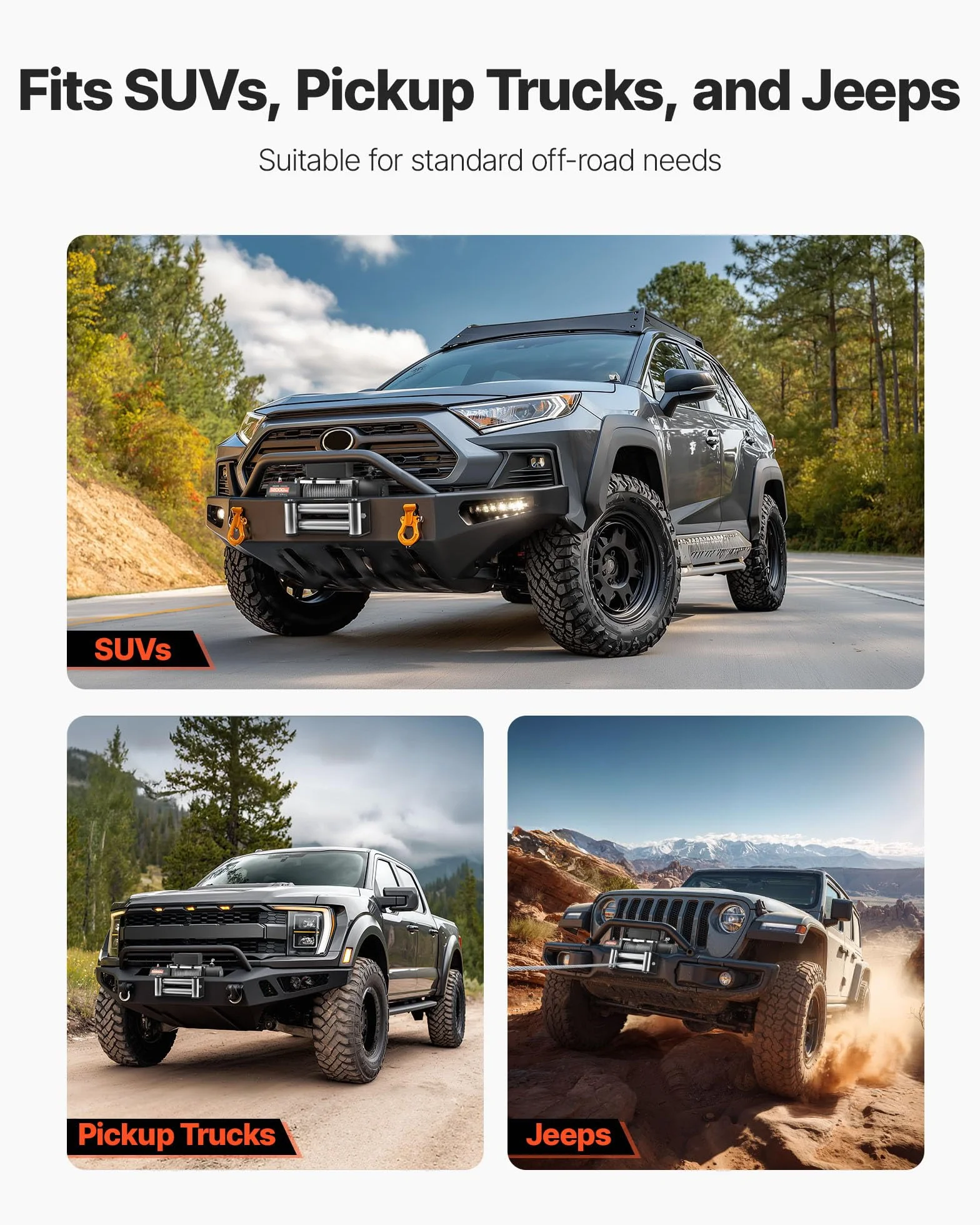 VEVOR Cabrestante Eléctrico, Fuerza Tracción Nominal 5400 kg, 12 V CC, Cable de Acero 24 m, Control Remoto Inalámbrico, IP55, para Remolcar SUV, Jeep, Remolques, Barcos y SUV, 534 x 160 x 215 mm