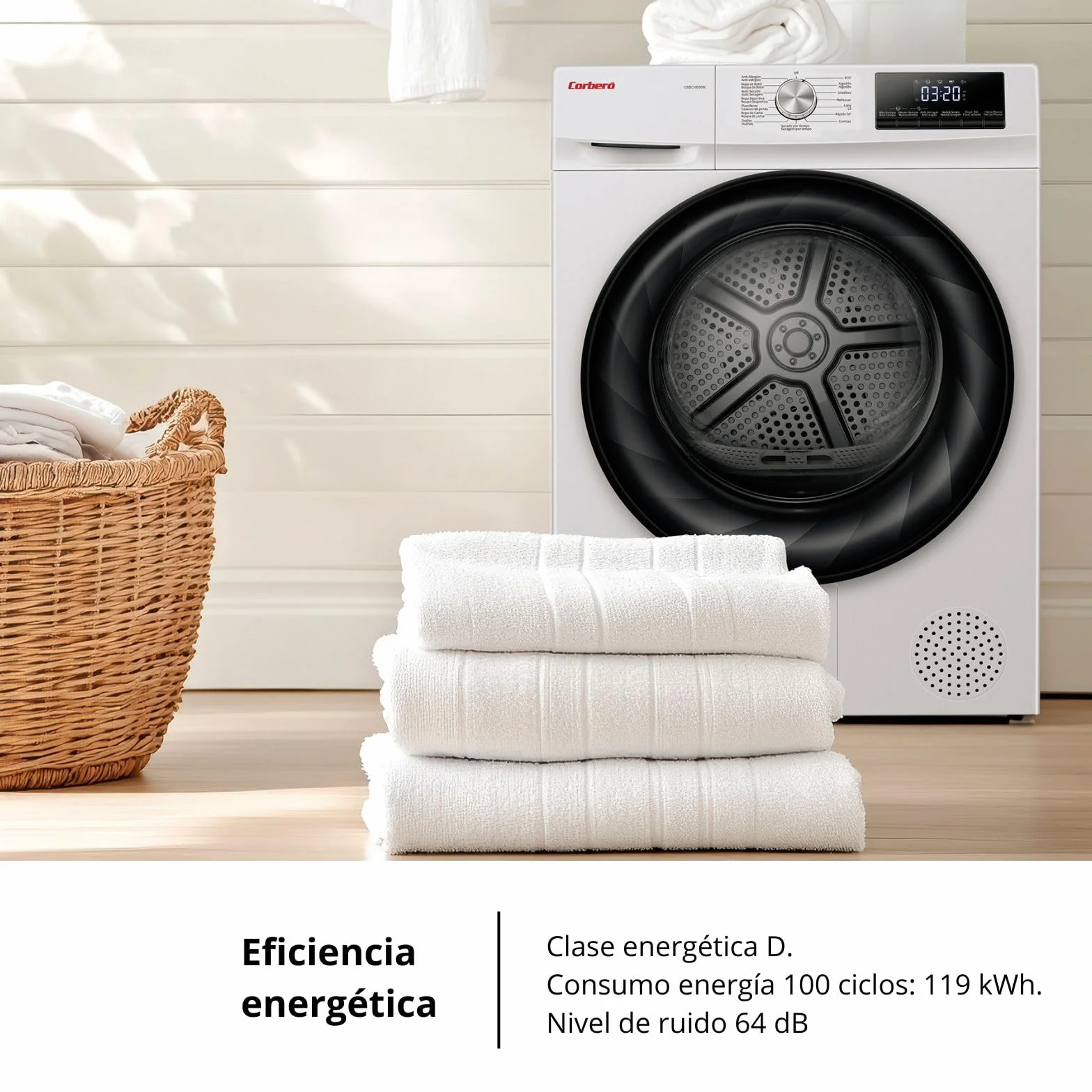 Corberó Secadora Bomba de Calor CSBCH830W 8 Kg 15 Programas Display LED Blanco