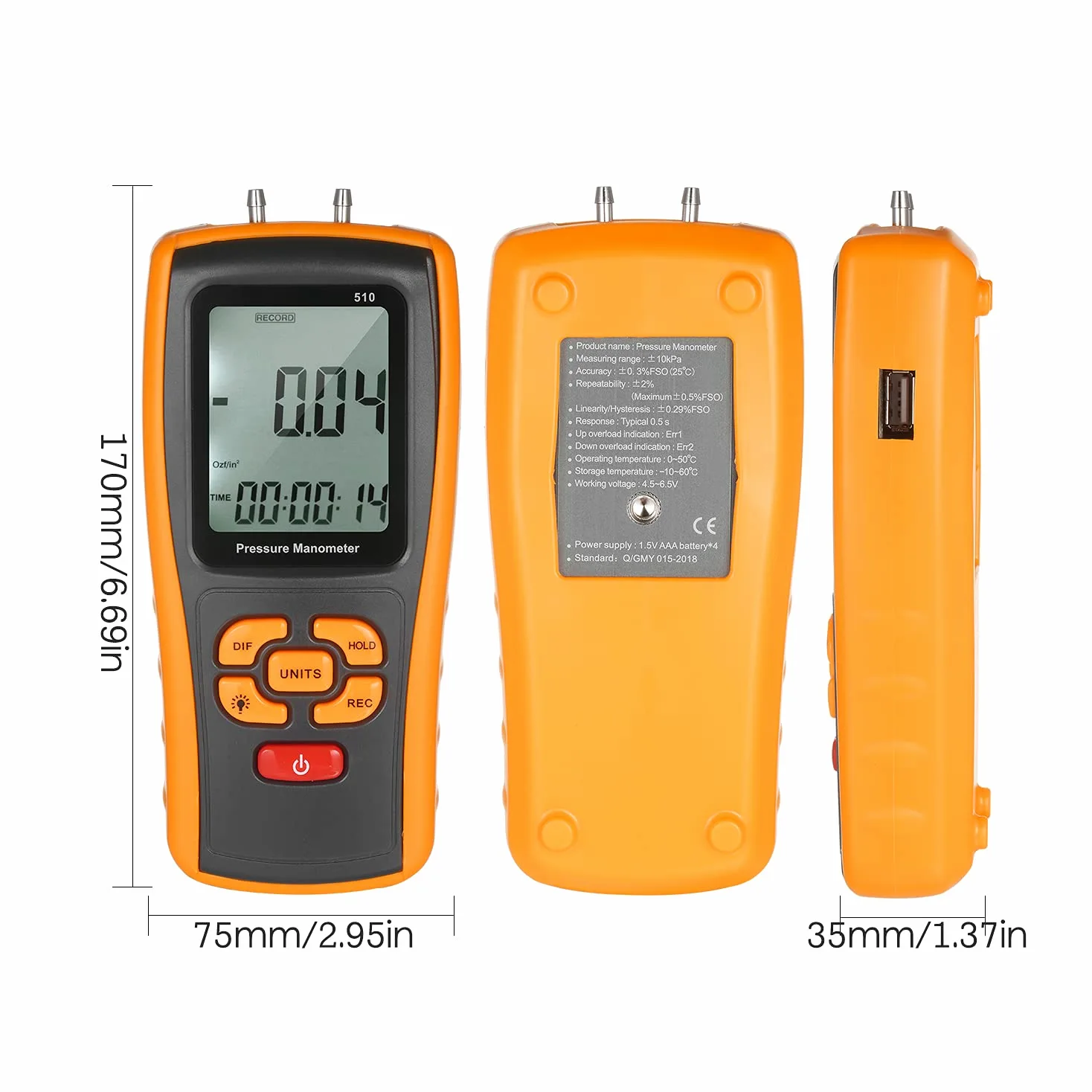 Manómetro digital de precisión ± 10 kPa, medidor de presión diferencial, micromanómetro para válvulas de gas, interruptores de presión, sistema HVAC al vacío, horno, caldera, calentador de agua, aire
