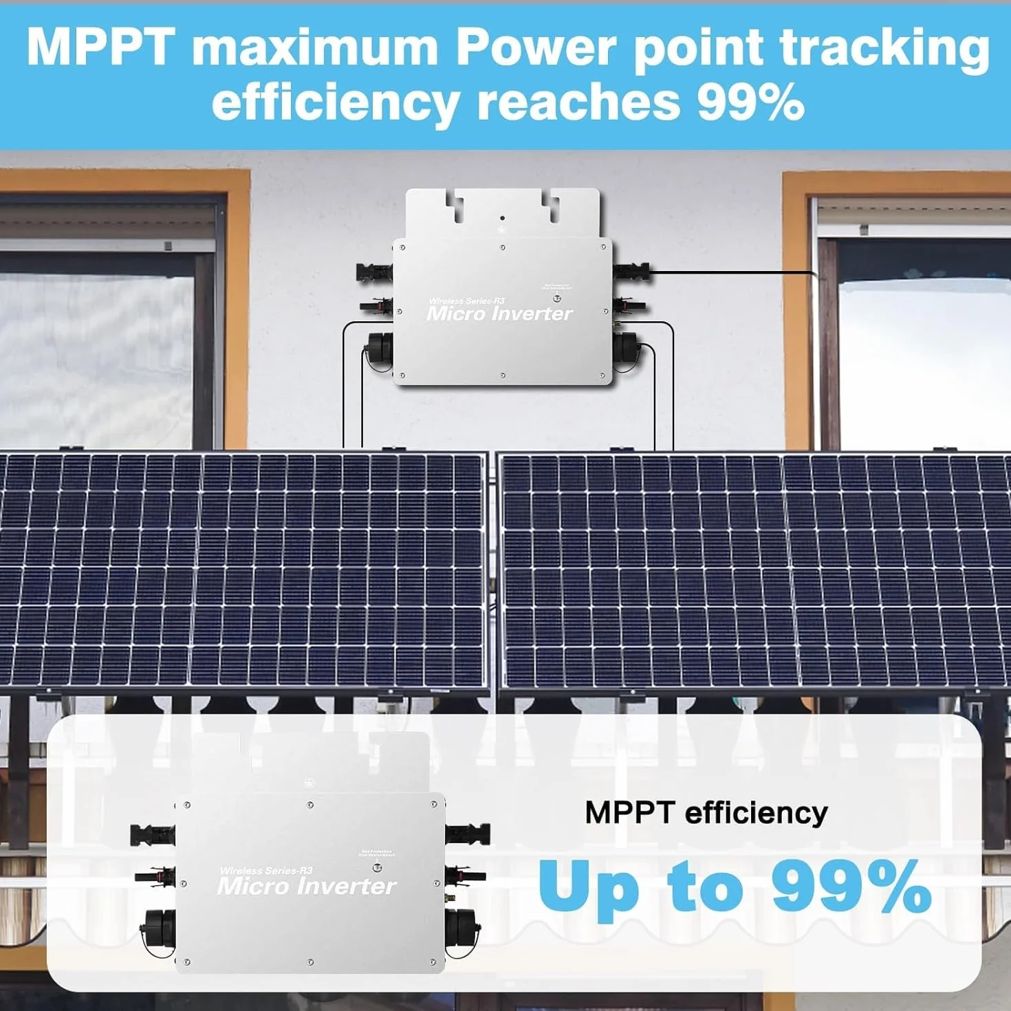 BuyWeek Inversor Solar 800W, PV Microinversor Grid Tie Inverter con WiFi APP IP65 Resistente Solarmicroinversor para 2 panel solar, Microinversor Solar para Balkonkraftwerk