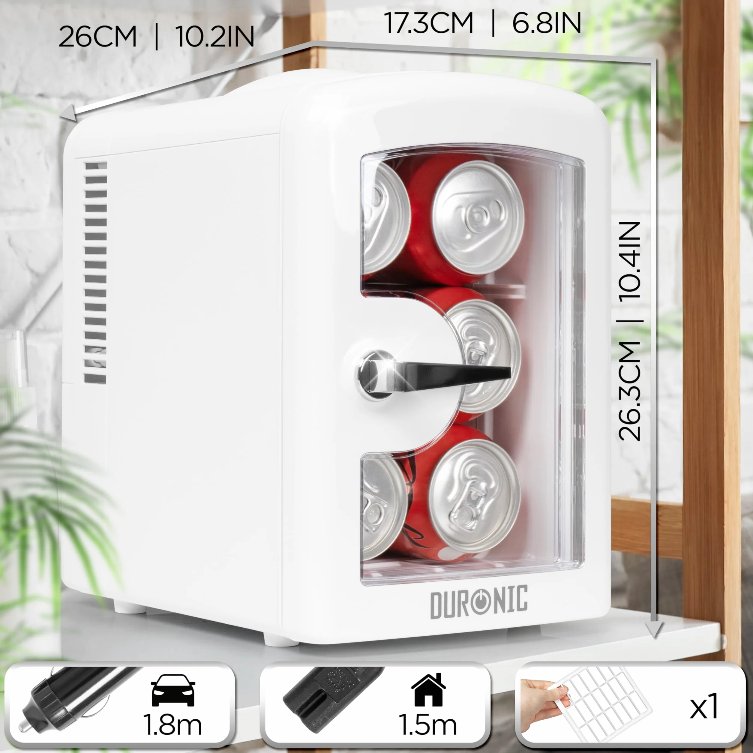 Duronic MFW4 WE Mini Enfriador Portátil 4L 42W Frío y Calor AC DC 6 Latas