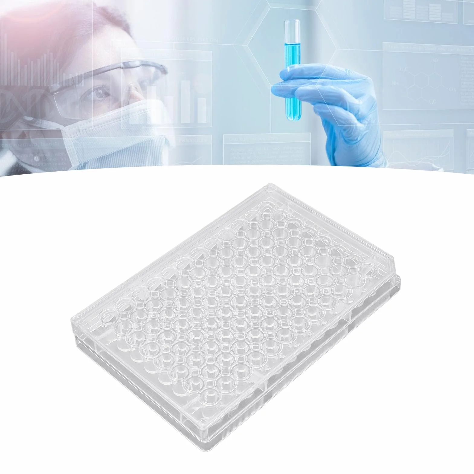 10PCS Placas de Cultivo Celular 96 Pozos - Placas de Poliestireno Transparente con Tapa para Investigación (Fondo plano)