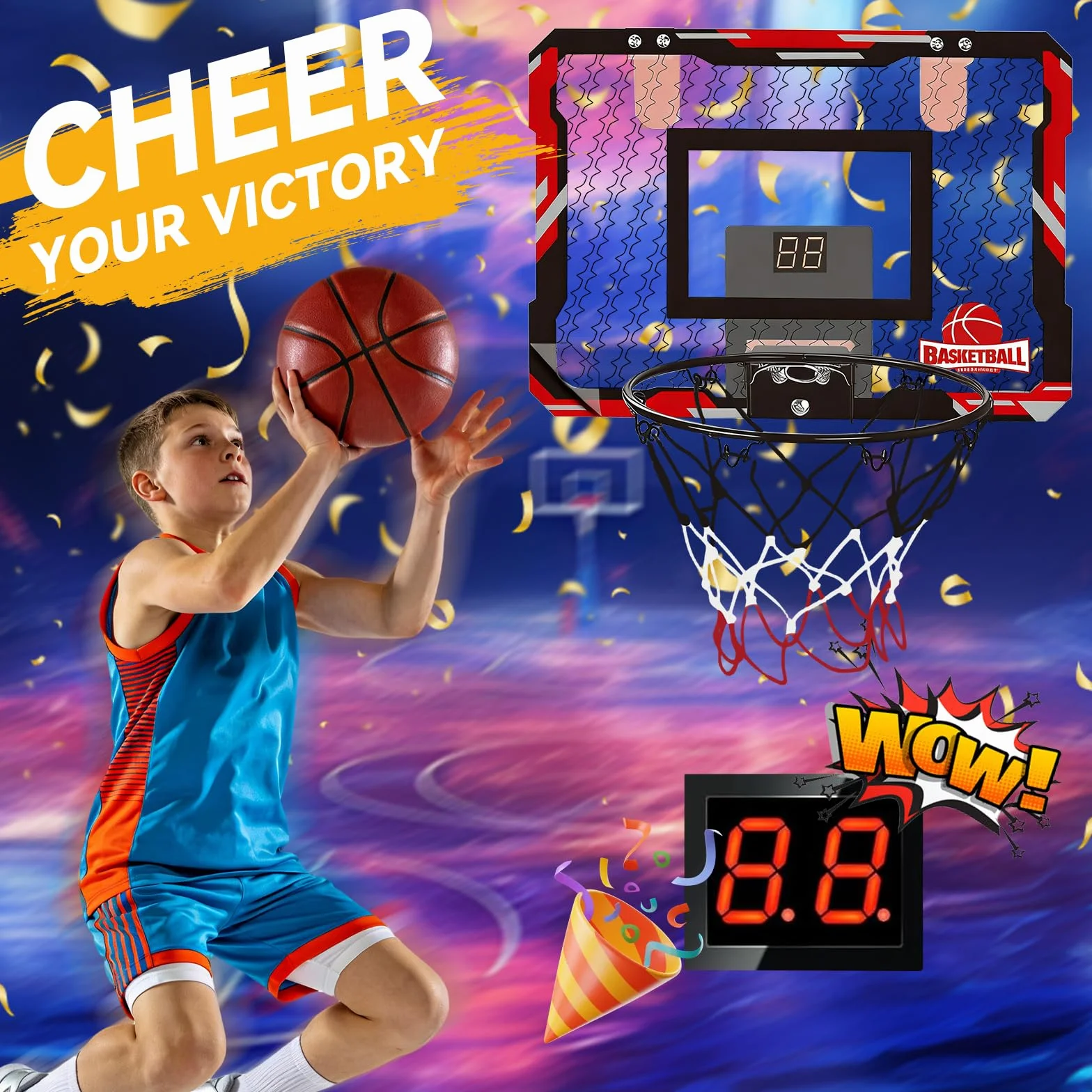 Canasta Baloncesto Infantil TEKXDD Mini con 3 Pelotas y Marcador Rojo
