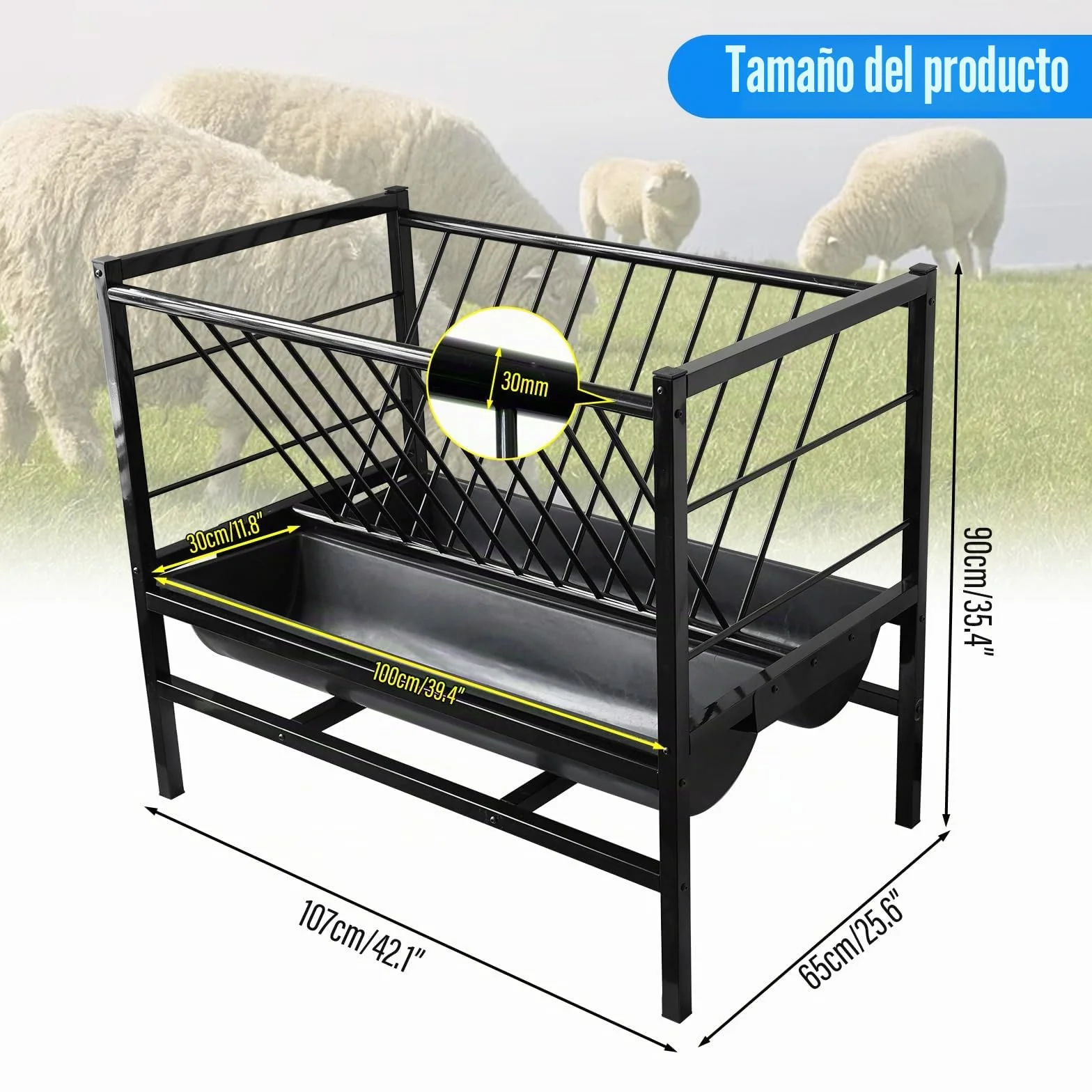 Comederos De Cabra 2 En 1 para Comederos Minerales para Ganado con Acero Metálico y Bandeja De Alimentación Más Profunda para Cabras, Ovejas, Caballos, Burros y Cobertizos para Ovejas