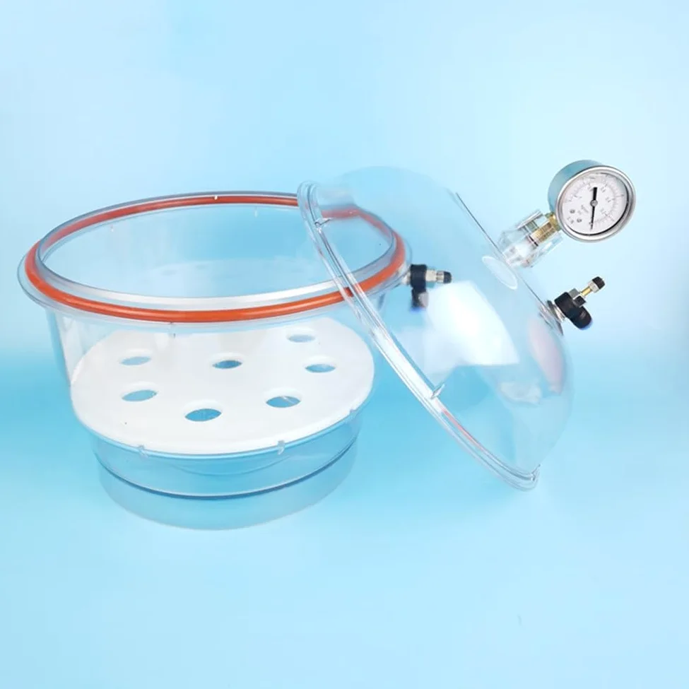 Secador de Vacío de Plástico de 150 Mm, Desecador de Laboratorio, Secado Al Vacío, Almacenamiento, Válvula Doble con Manómetro.