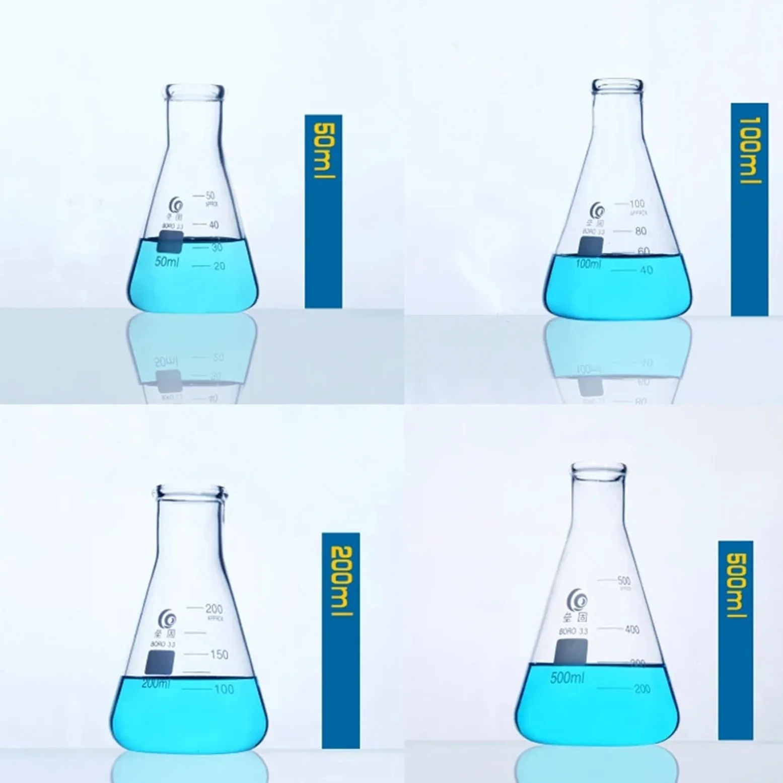 1 Juego de matraz de Vidrio cónico, matraz Erlenmeyer de Vidrio de borosilicato, Botella Triangular, Laboratorio de Resistencia