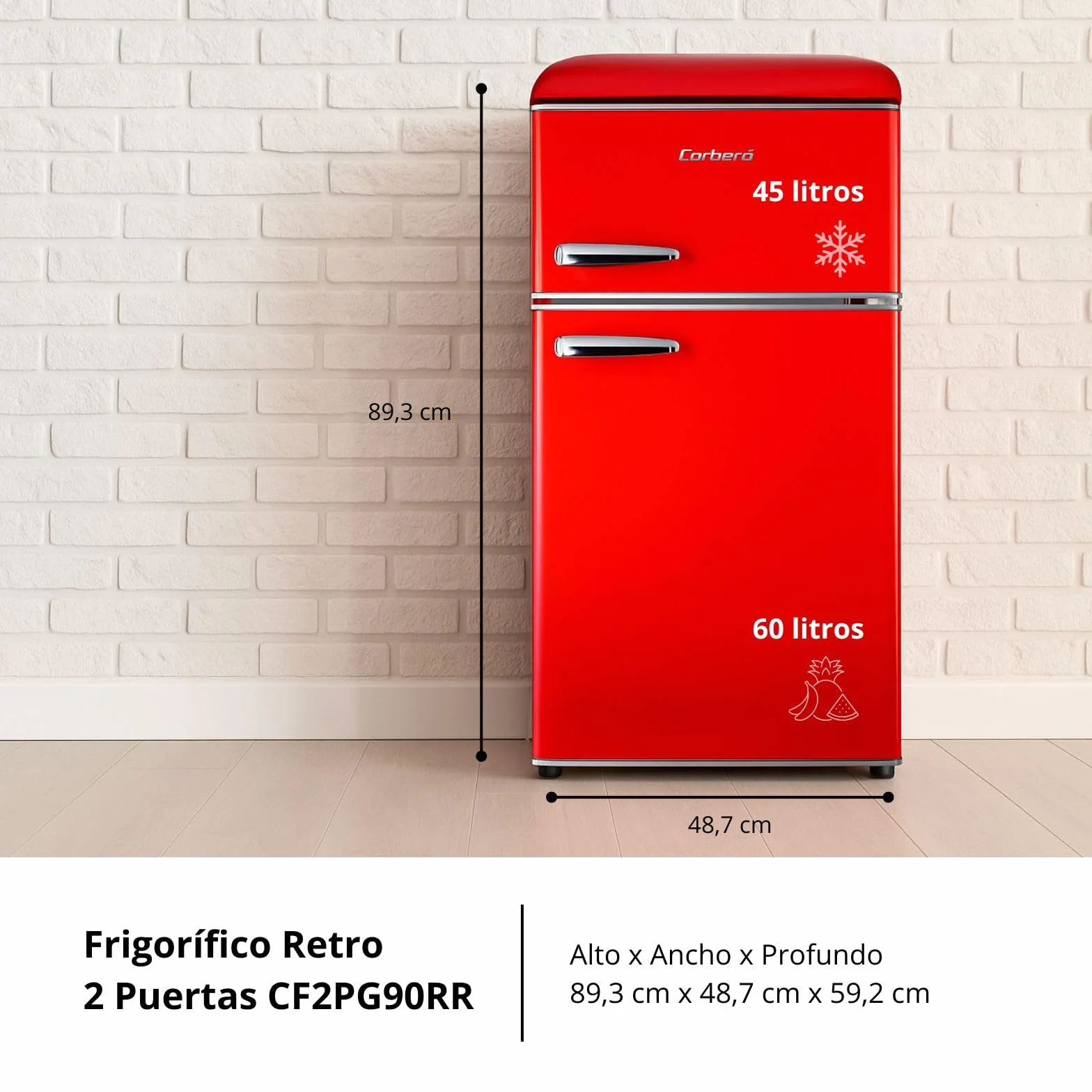 Corberó Frigorífico Retro Estático CF2PG90RR 86L 26L Congelador Rojo