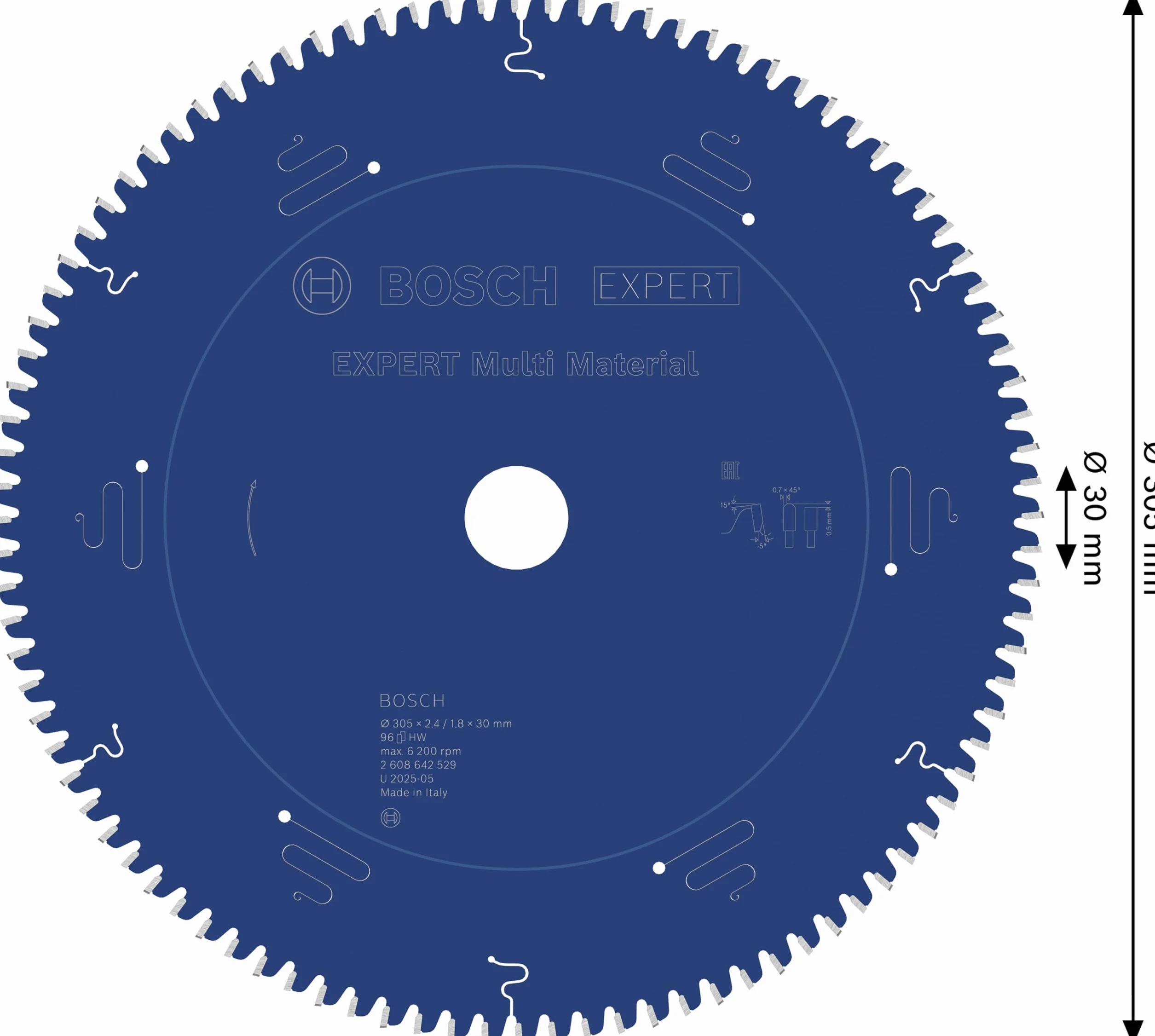 Bosch 2 608 642 529 - Hoja de sierra circular Expert for Multi Material - 305 x 30 x 2,4 mm, 96 (pack de 1)