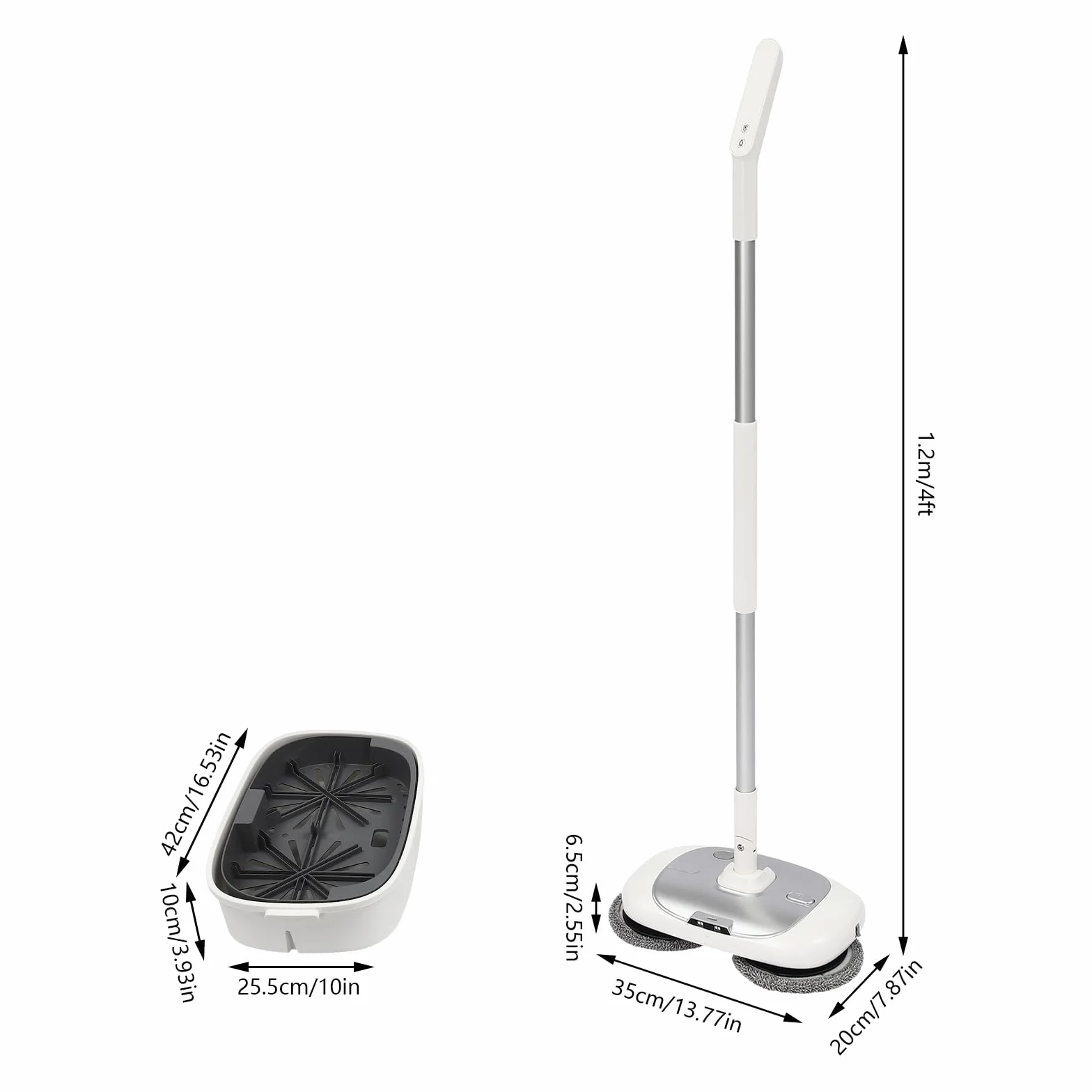 Fregona eléctrica inalámbrica con cubo de limpieza, depósito de agua de 400 ml e iluminación LED, fregona vibratoria, mopa autolimpiante (plata, blanco)