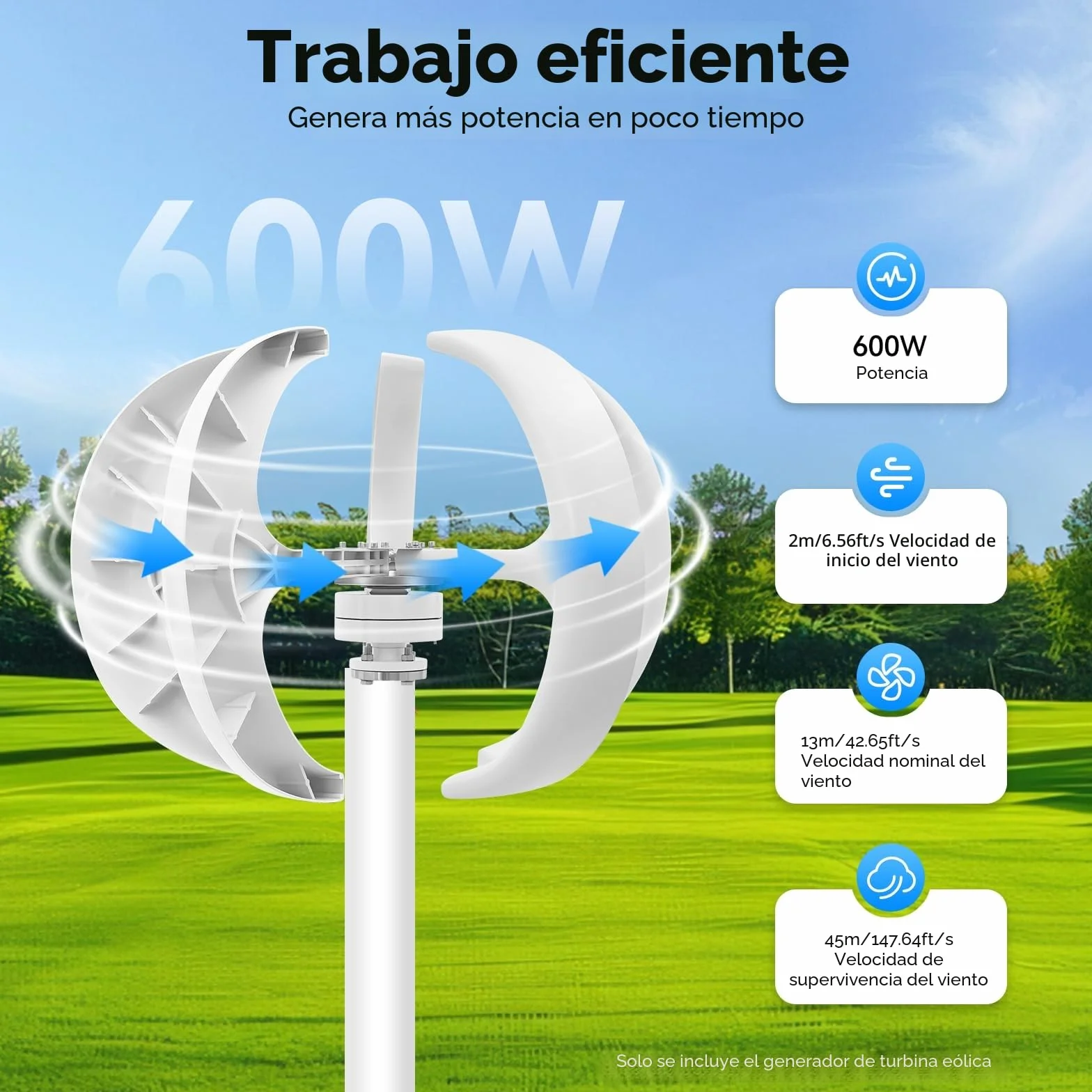 SHZICMY Generador de viento, 600 W, 24 V, turbina eólica, farol vertical, controlador de turbina de viento, turbina de viento con 5 aspas