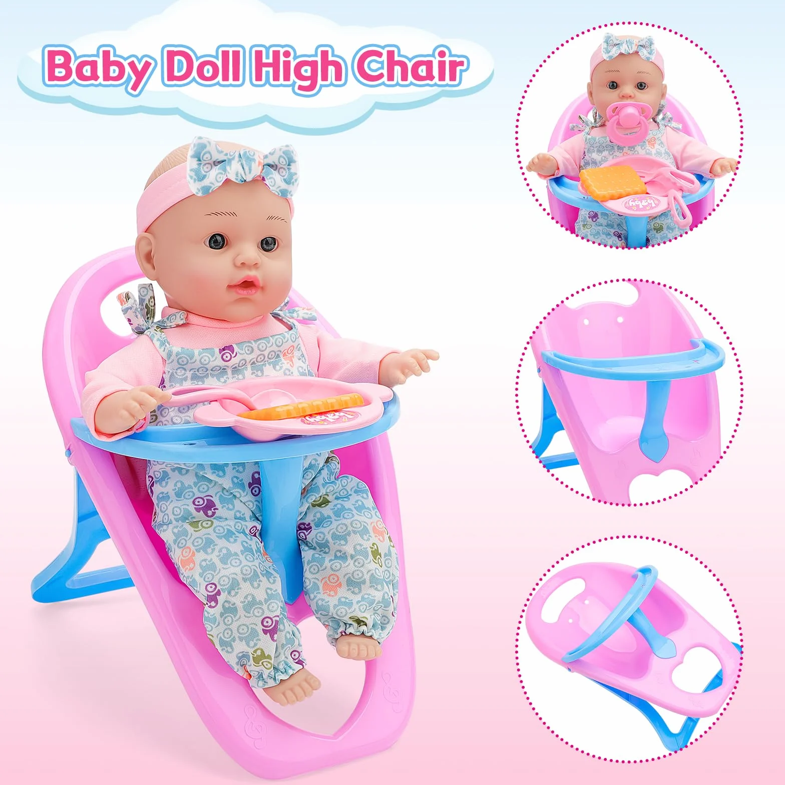 deAO Carrito Bebe Juguetes 31cm Muñecos Bolso Accesorios Ropa Muñecas