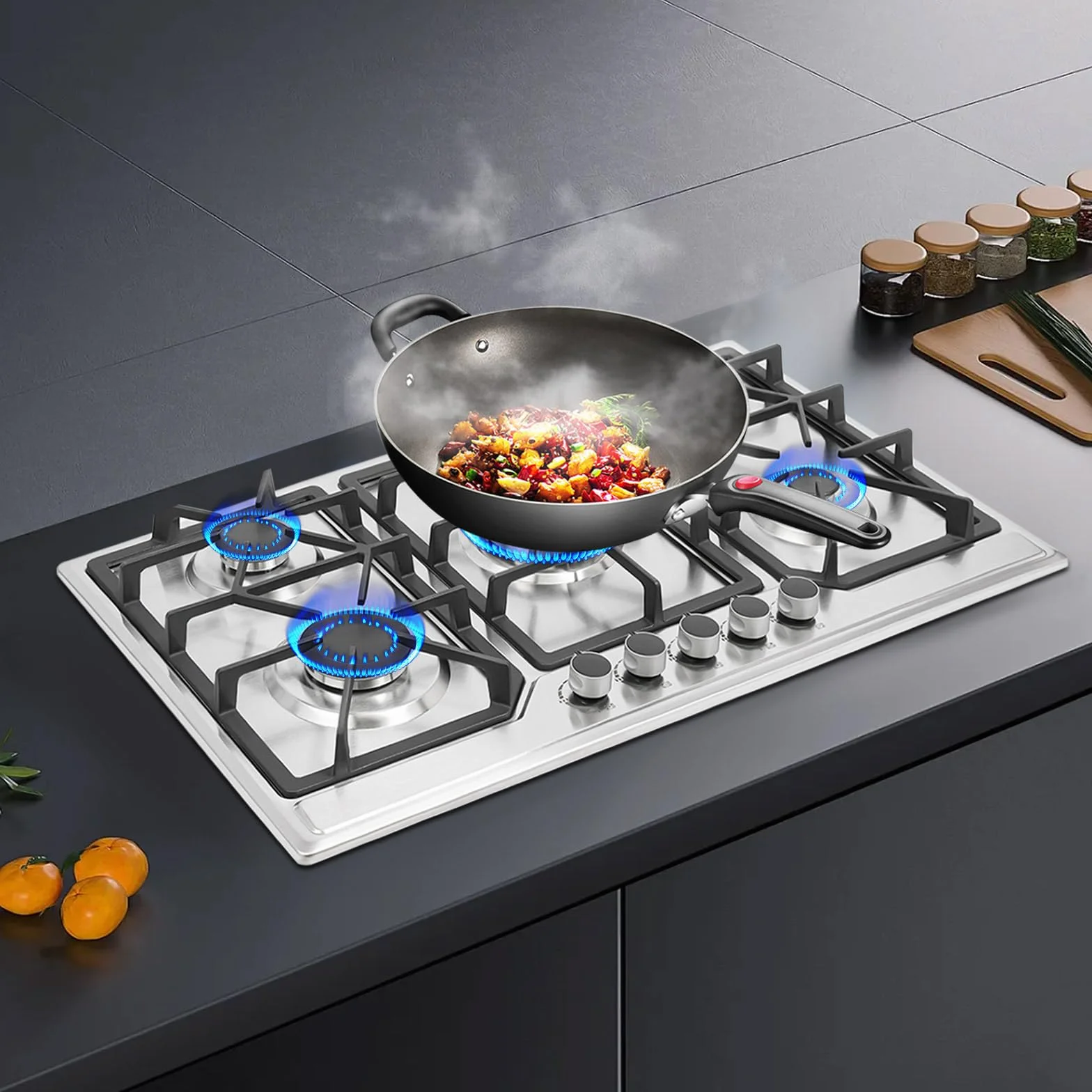 Cocina de gas 5 quemadores 86 x 51 x 12 cm placa de gas para cocina doméstica y comercial