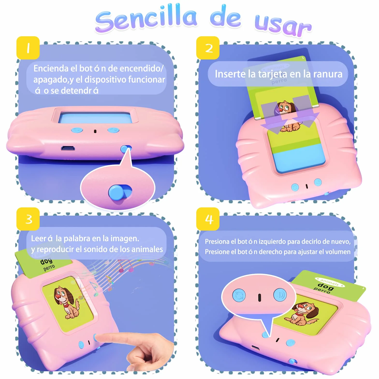 Tarjetas Flash Parlantes Juguete Montessori 112 Hojas 224 Palabras Español Inglés para Niñas 1-6 Años
