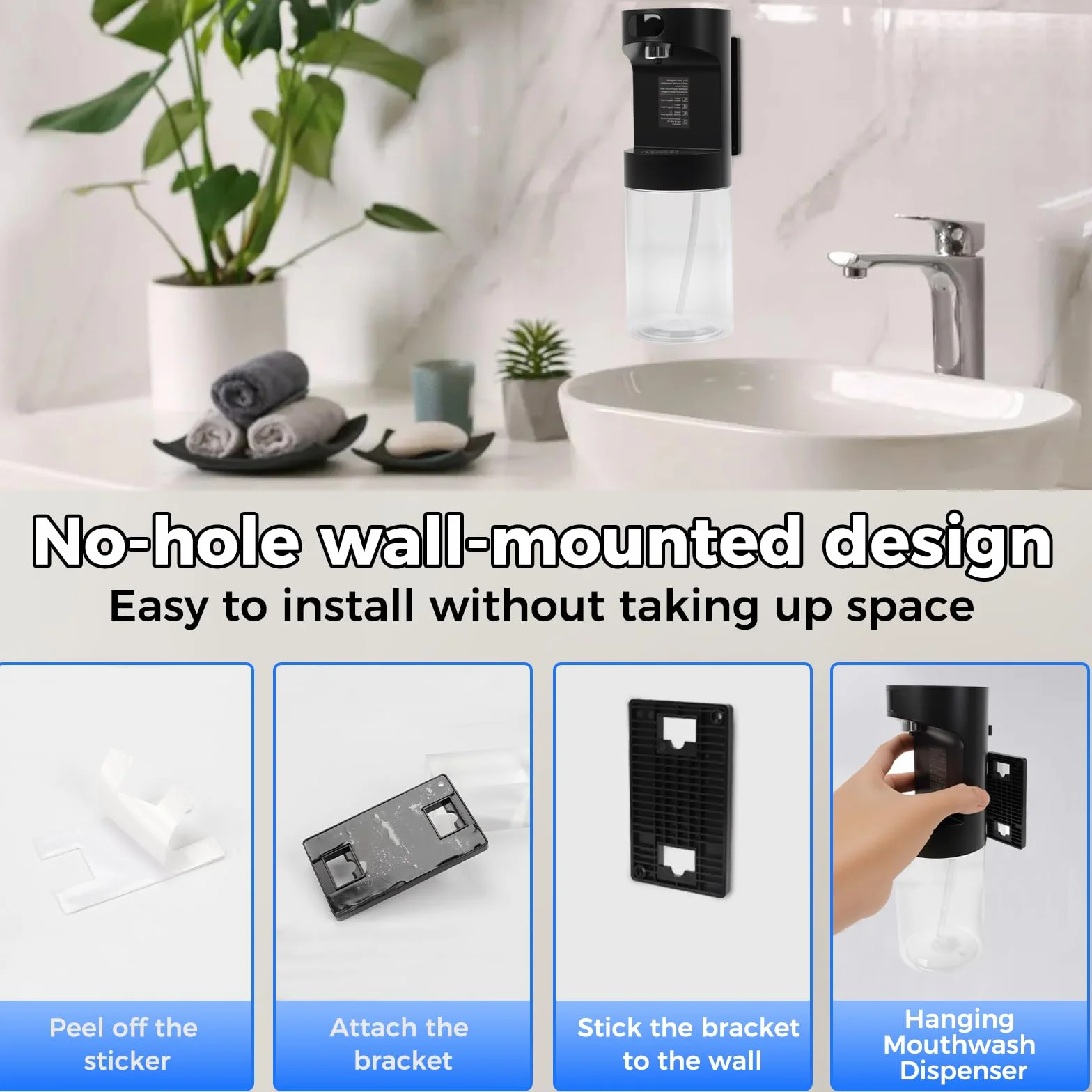 Dispensador automático de baño sin contacto Longzhuo 600 ml USB-C recargable S15 Negro