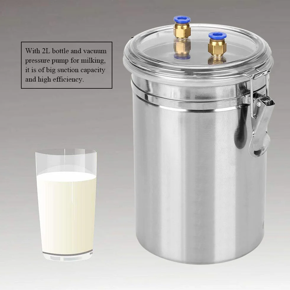 Máquina de ordeño eléctrica, máquina de ordeño portátil con bomba de vacío de acero inoxidable de 2L para Dairy Homestead(Cow)