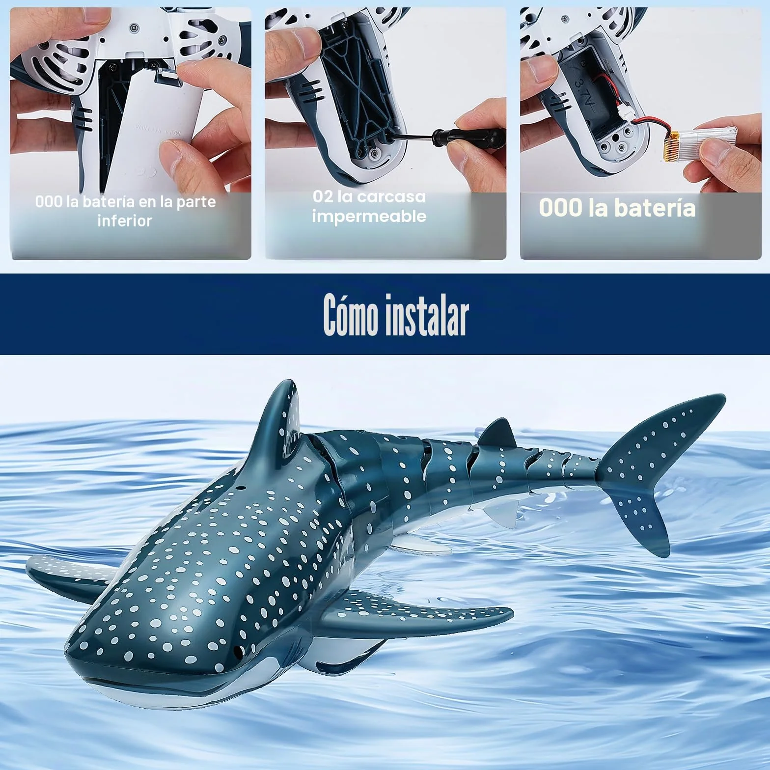 Juguete eléctrico RC Shark Boat 2.4 GHz impermeable 4 canales para piscina niños 6+