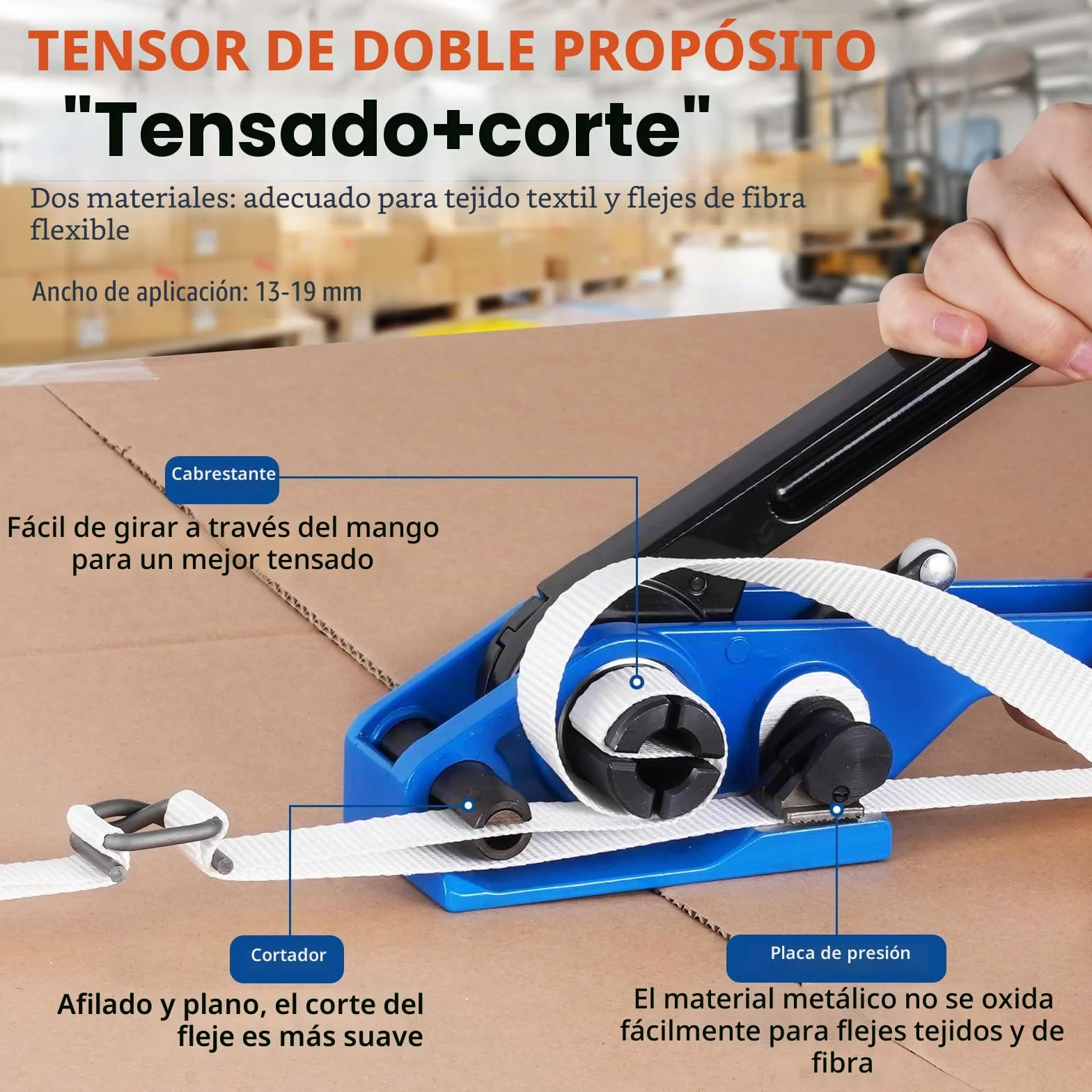 BAOSHISHAN Kit de flejado con tejido textil para embalaje de palés (tensor 2 en 1 + flejado textil de 100 m + 100 hebillas de embalaje de fosfatación + 20 esquinas de embalaje)