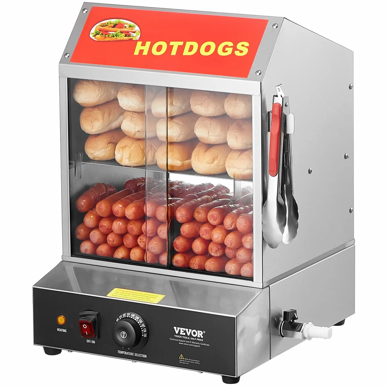 VEVOR Vaporera para Perritos Calientes 27 L 2 Niveles Control de Temperatura 30-85 ℃ Acero Inoxidable 345x380x510 mm