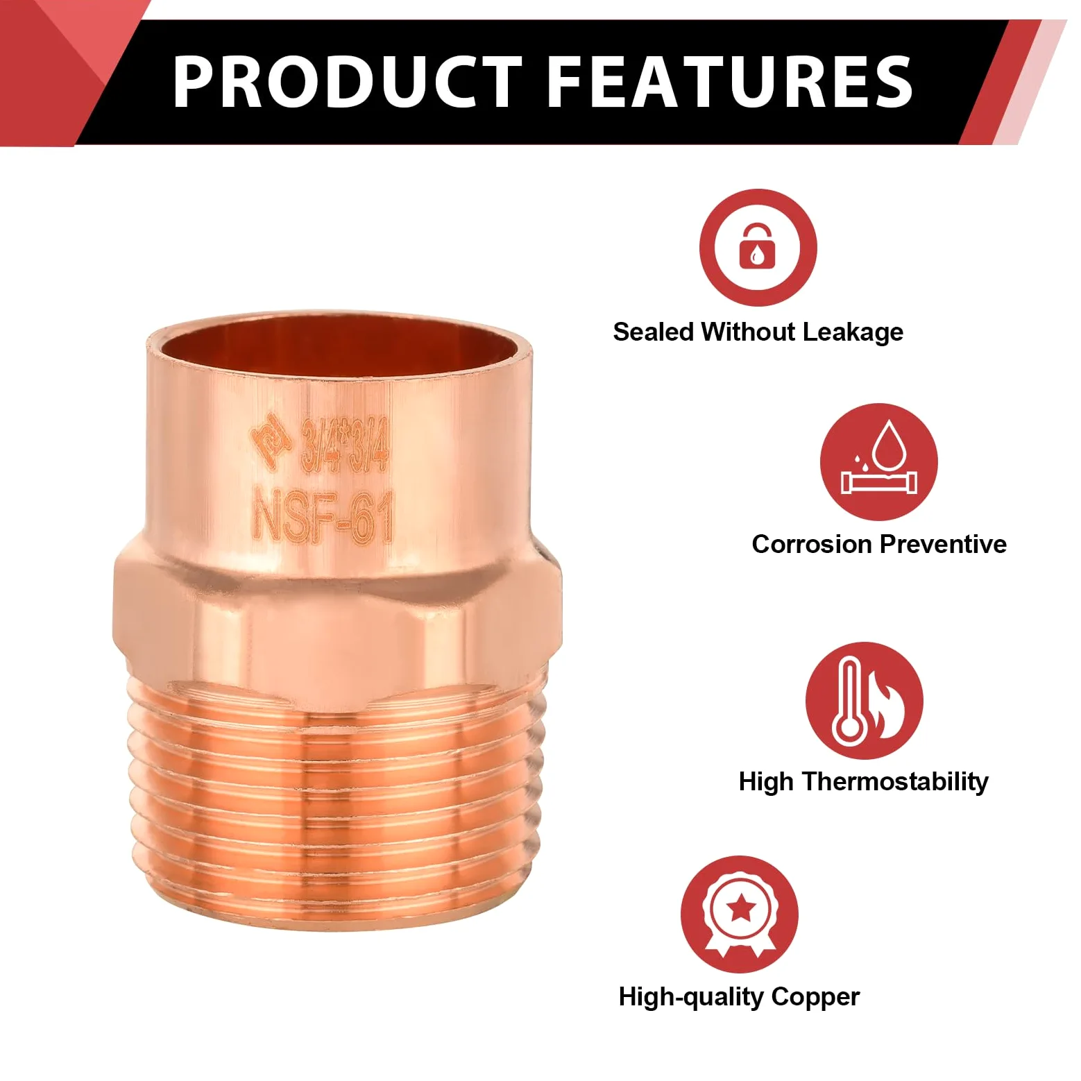 10 adaptadores EFIELD macho de cobre de 3/4 pulgadas C x MIP | Accesorios de fontanería de cobre con conexión de soldadura por sudor, COPPER061 (10)