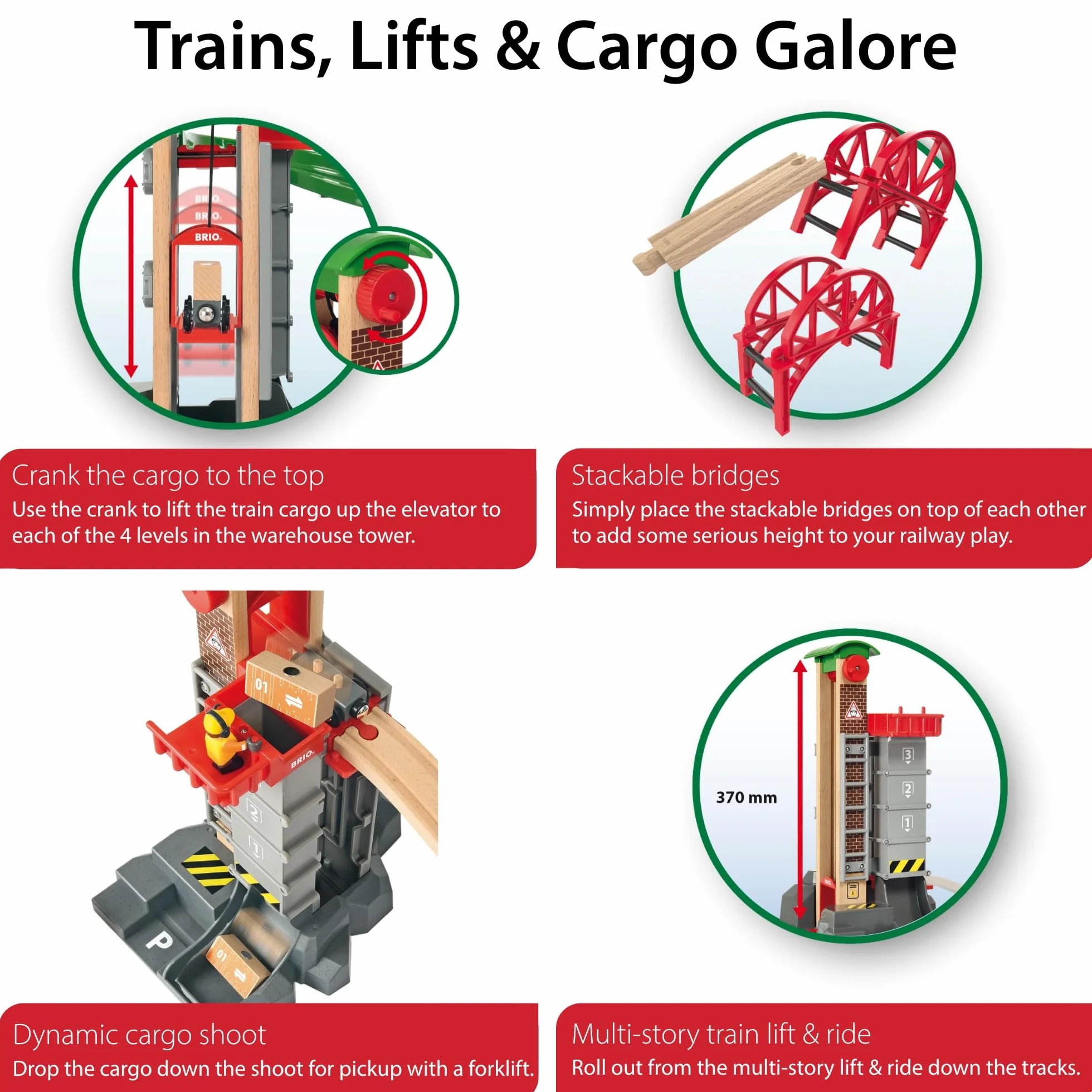 BRIO World Set Almacén Levanta y Carga, Ferrocarriles de Madera, Juguete 32 piezas 3+ Años