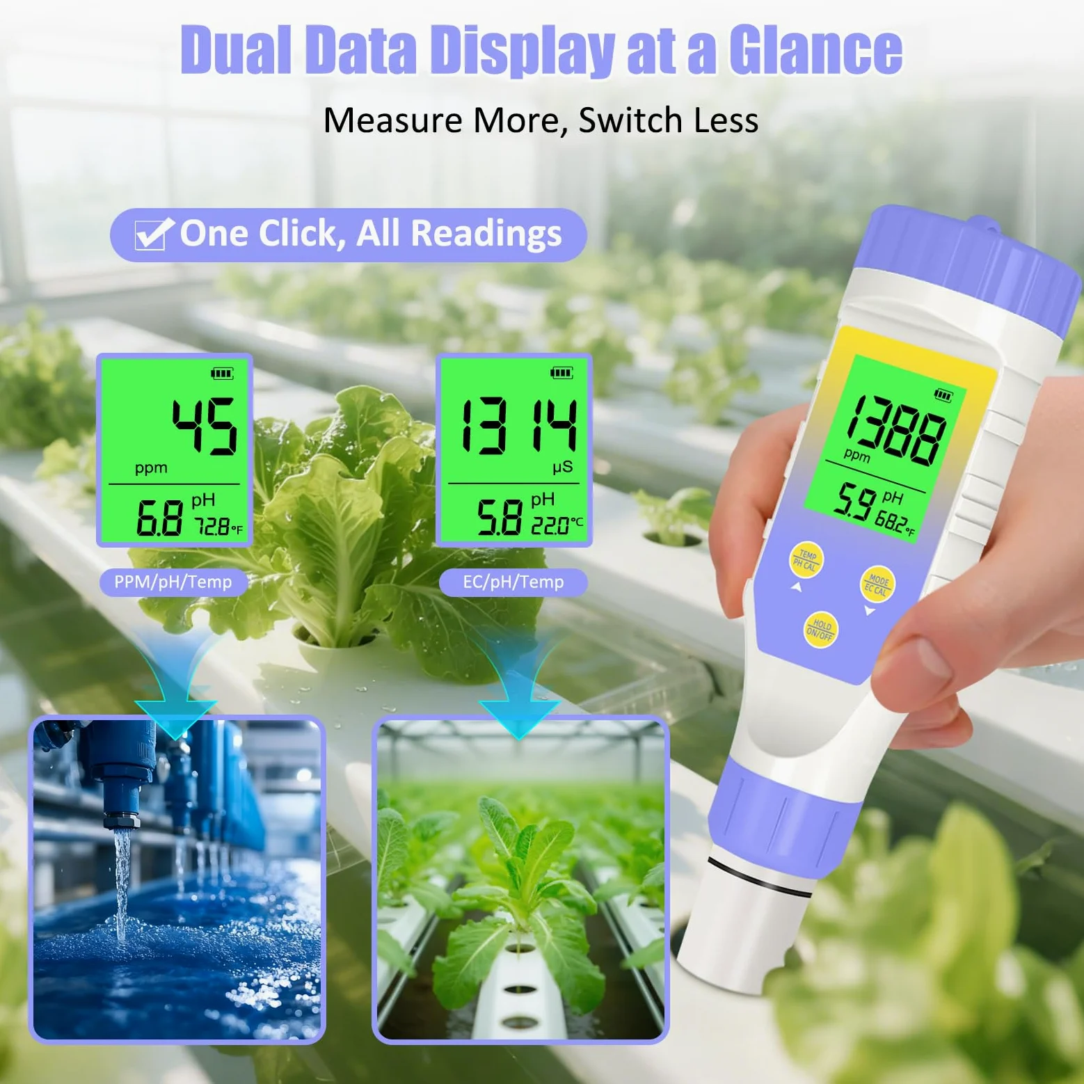 Medidor de pH y TDS, probador digital de pH para agua, 5 en 1 pH/TDS/EC/salinidad/temperatura, probador de agua para beber en el hogar, piscina y acuario, con resolución 0.01