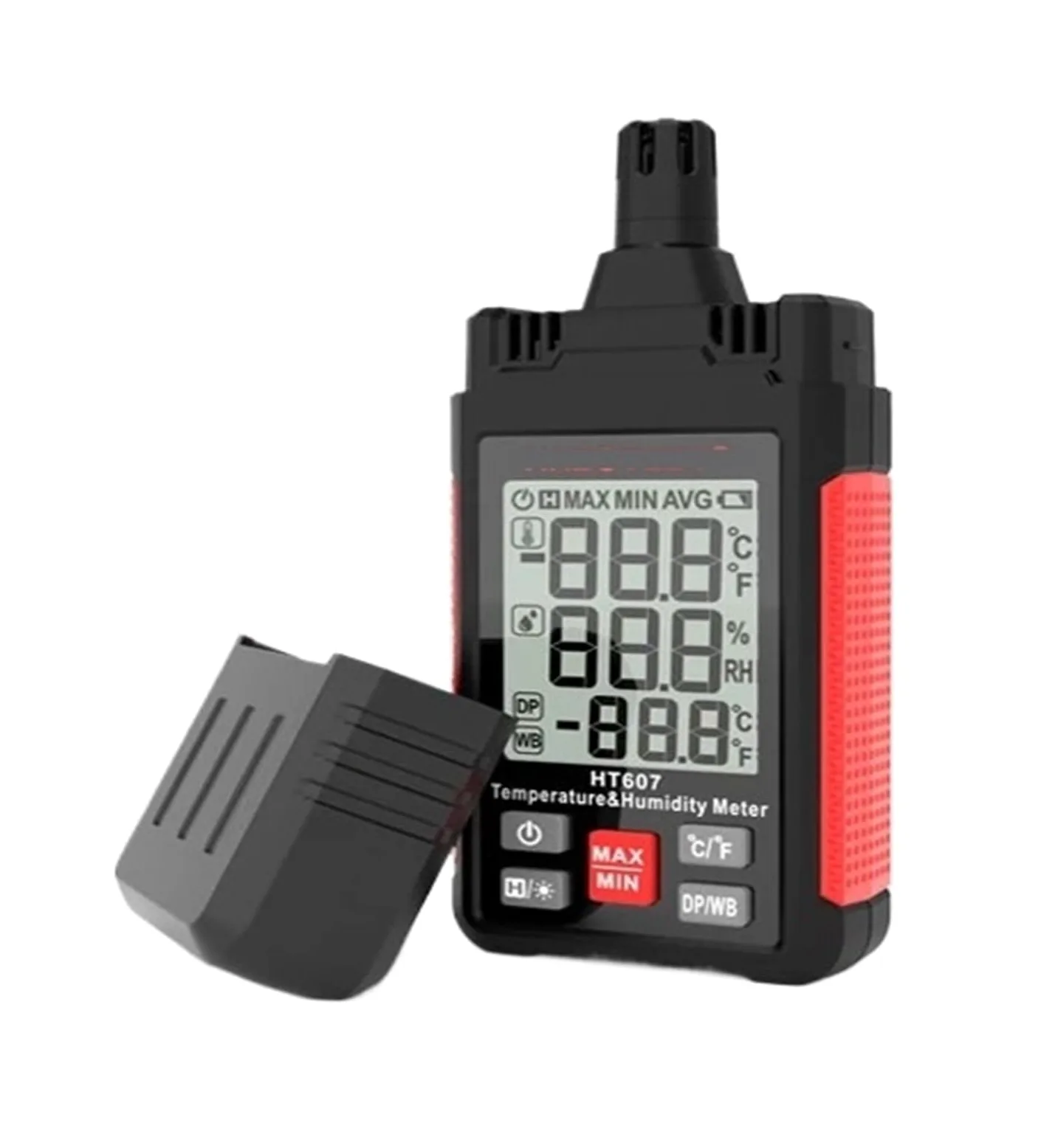 Termómetro higrómetro digital con sensor de punto de rocío ambiental - Medidor de temperatura y humedad portátil, conmutable C/F, pantalla LCD