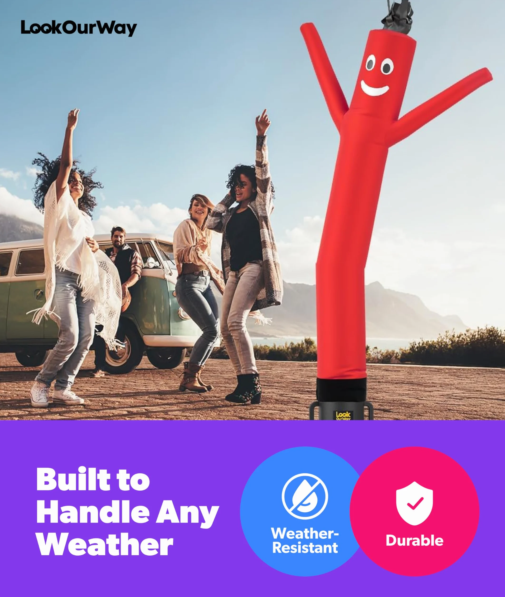 LookOurWay Air Dancers Wacky Waving - Tubo inflable de 7 pies de alto, publicidad, bailando, con soplador de bailarín del cielo, color rojo
