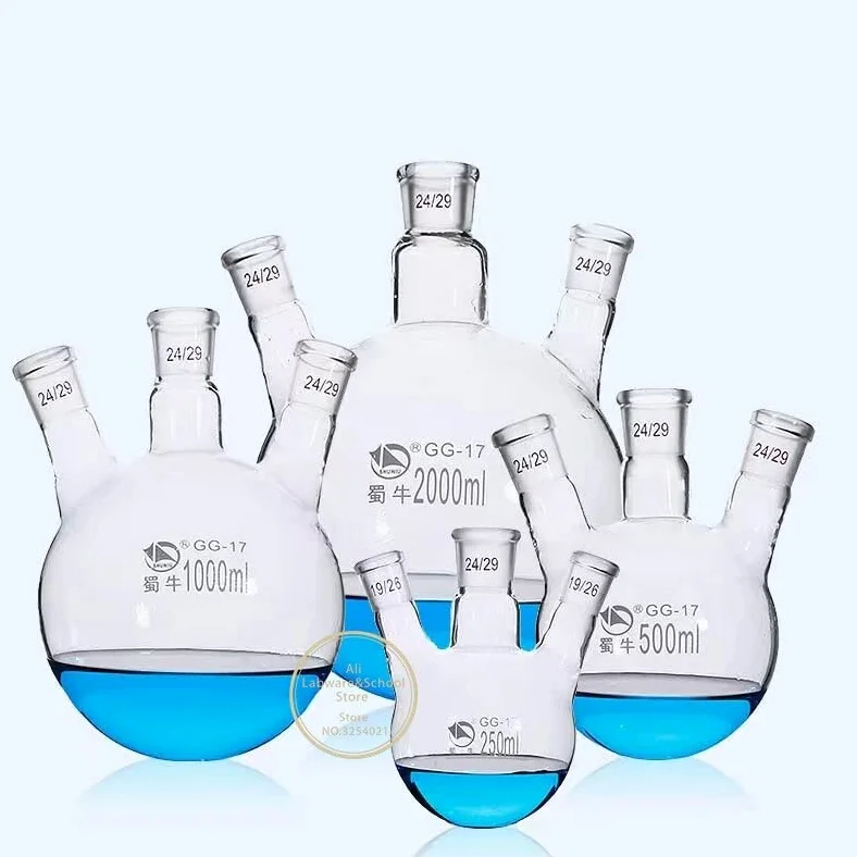 Frasco de vidrio para laboratorio, 1 matraz de destilación de vidrio de tres cuerpos de 50 ml/100 ml/250 ml/500 ml/1000 ml/2000 ml.(1000ml 24x3)