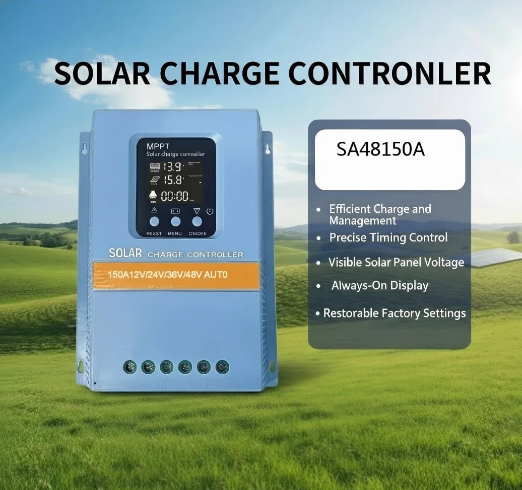 Regulador de carga solar MPPT de 150 A, 12 V/24 V/36 V/48 V, detección automática, pantalla LCD, protección contra sobrecarga para autocaravanas/camiones/sistemas de PV domésticos LiFePO4/batería de