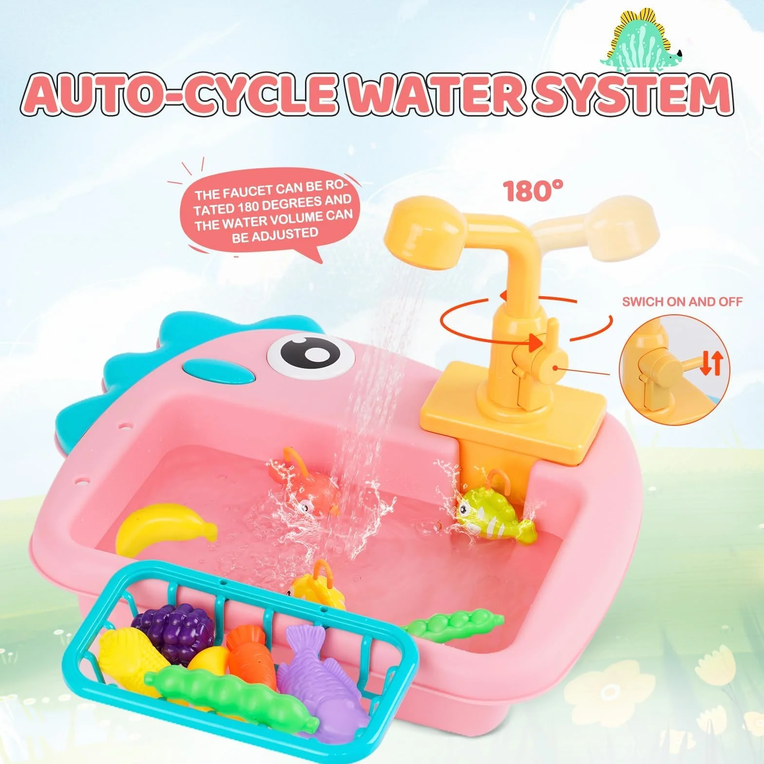 Fregadero de Juguete de Cocina con Agua Corriente, Juguetes de Pesca, Rosa