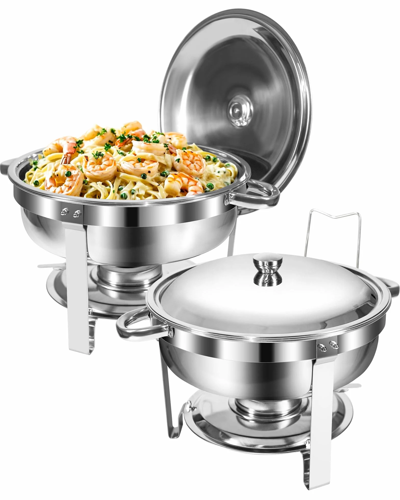 Chafing Dish Buffet Set 5L 2 Fuentes Redondas Acero Inoxidable Grado Alimentario Borde Enrollado Seguro Porta Tapas Acabado Espejo Calentador Alimentos