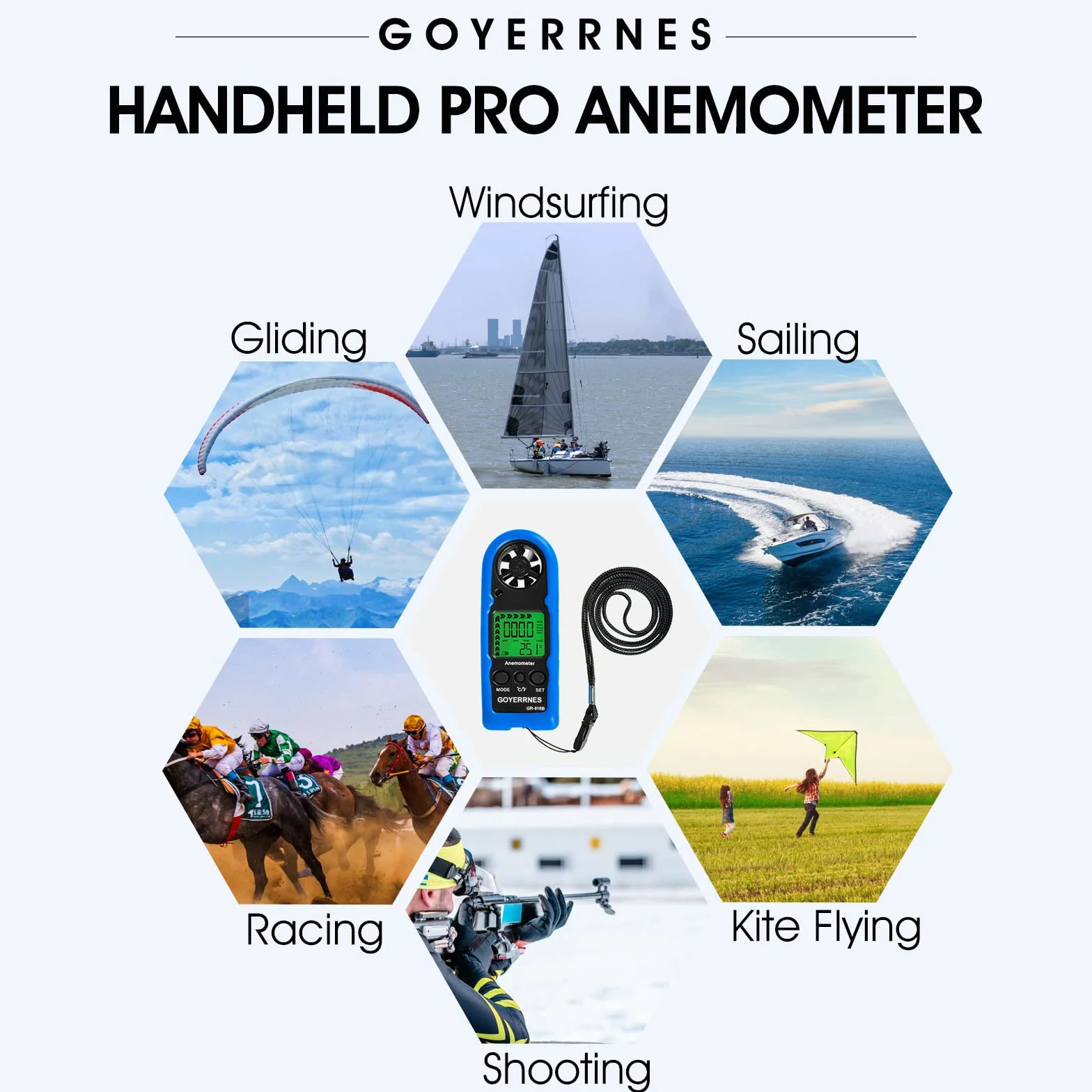 Anemómetro Digital GR-816B Portátil 0.3-30m/s Retroiluminación Velocidad del Viento Temperatura