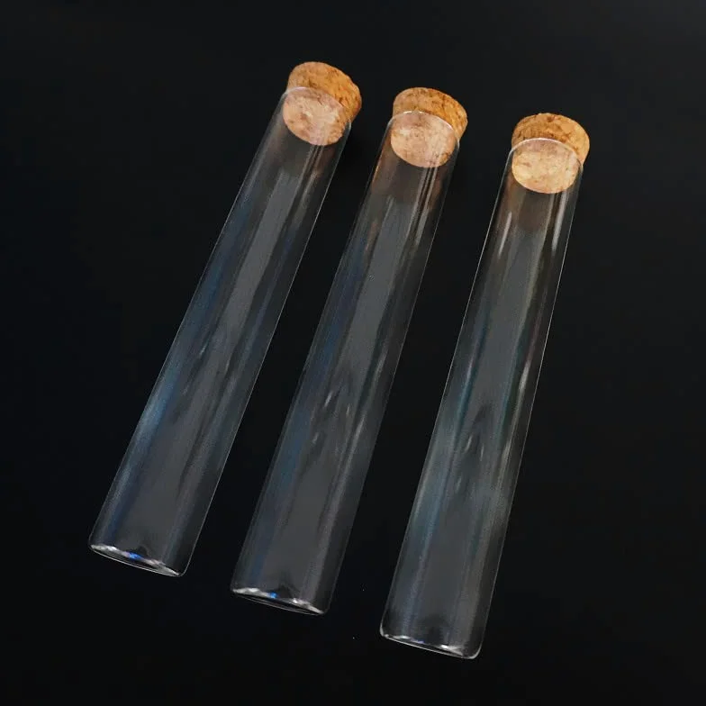 24 unids/Lote 25x150mm Tubo de ensayo de Vidrio de Fondo Plano Transparente con Tapones de Corcho Suministros de Laboratorio