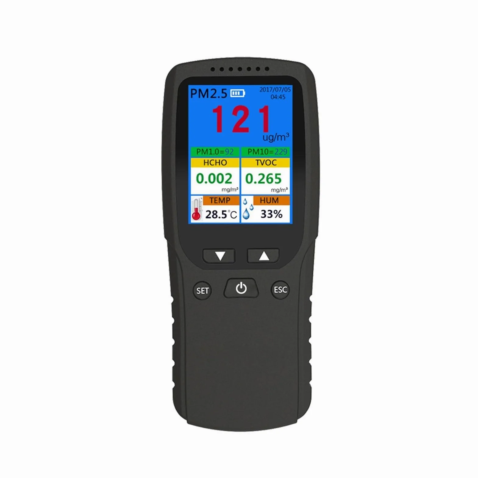 Detector portátil de PM2.5 for interiores, termohigrómetro multifuncional, detector de aire digital LCD for el hogar, analizador intelinte de calidad del aire Alta sensibilidad, respuesta rápida
