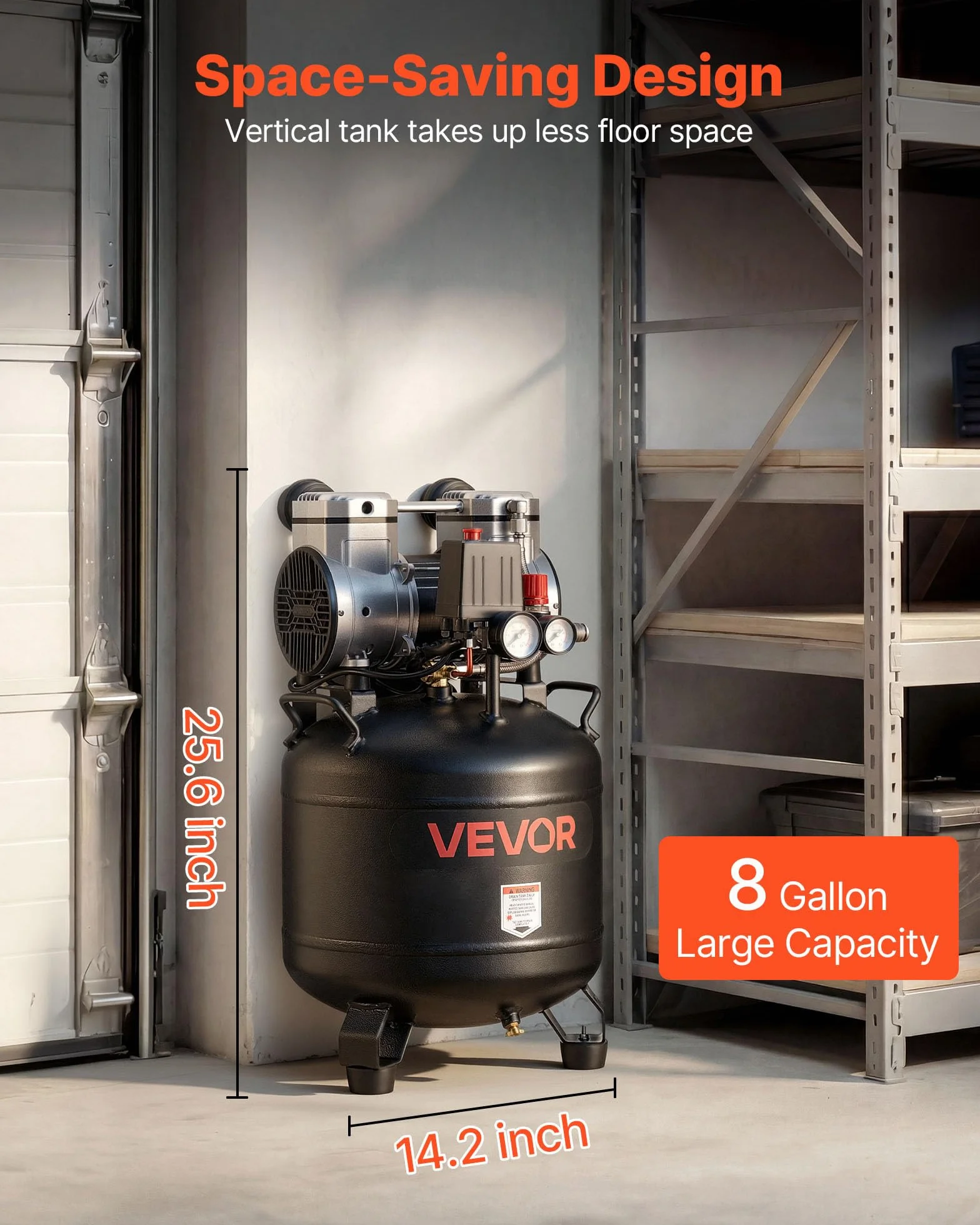 VEVOR Compresor de Aire 30 L, 1.5 kW, 113 L/min, 10 Bar, Silencioso 75 dB