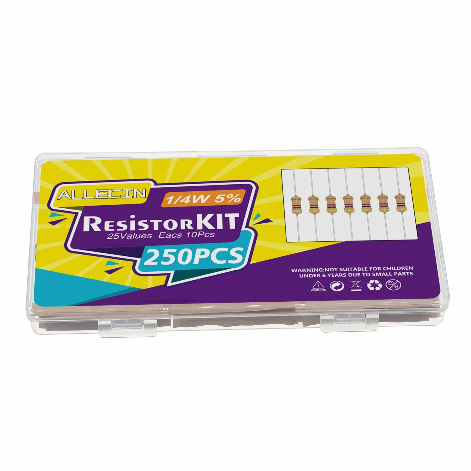 Kit 25 Valores 1/4W Resistencias de Película de Carbono 1 Ohmio a 1M Ohmio 5% Tolerancia
