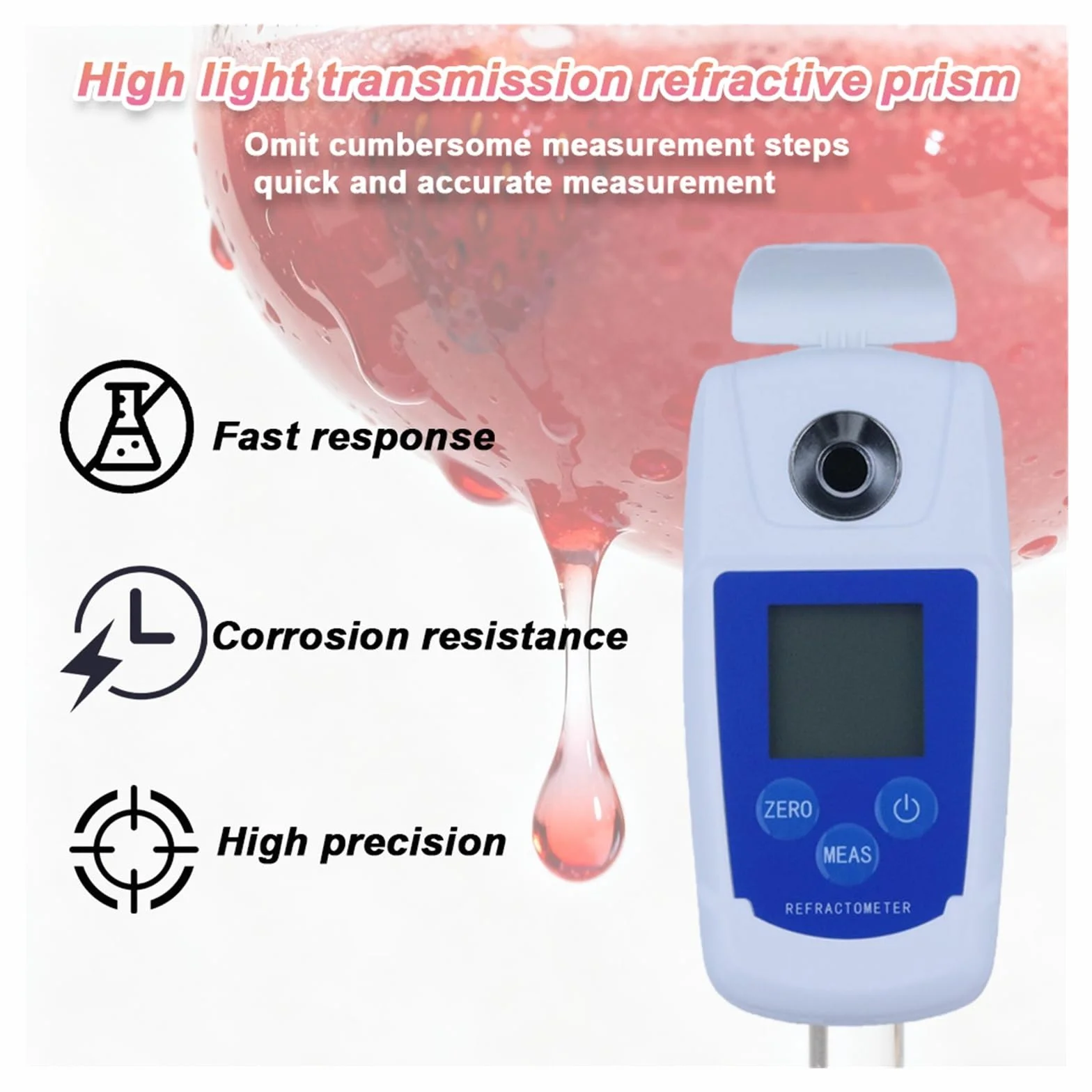Refractómetro Digital Brix 32/55% medidor Brix compensación automática de temperatura índice de refracción probador de azúcar Respuesta Rápida(0-55)