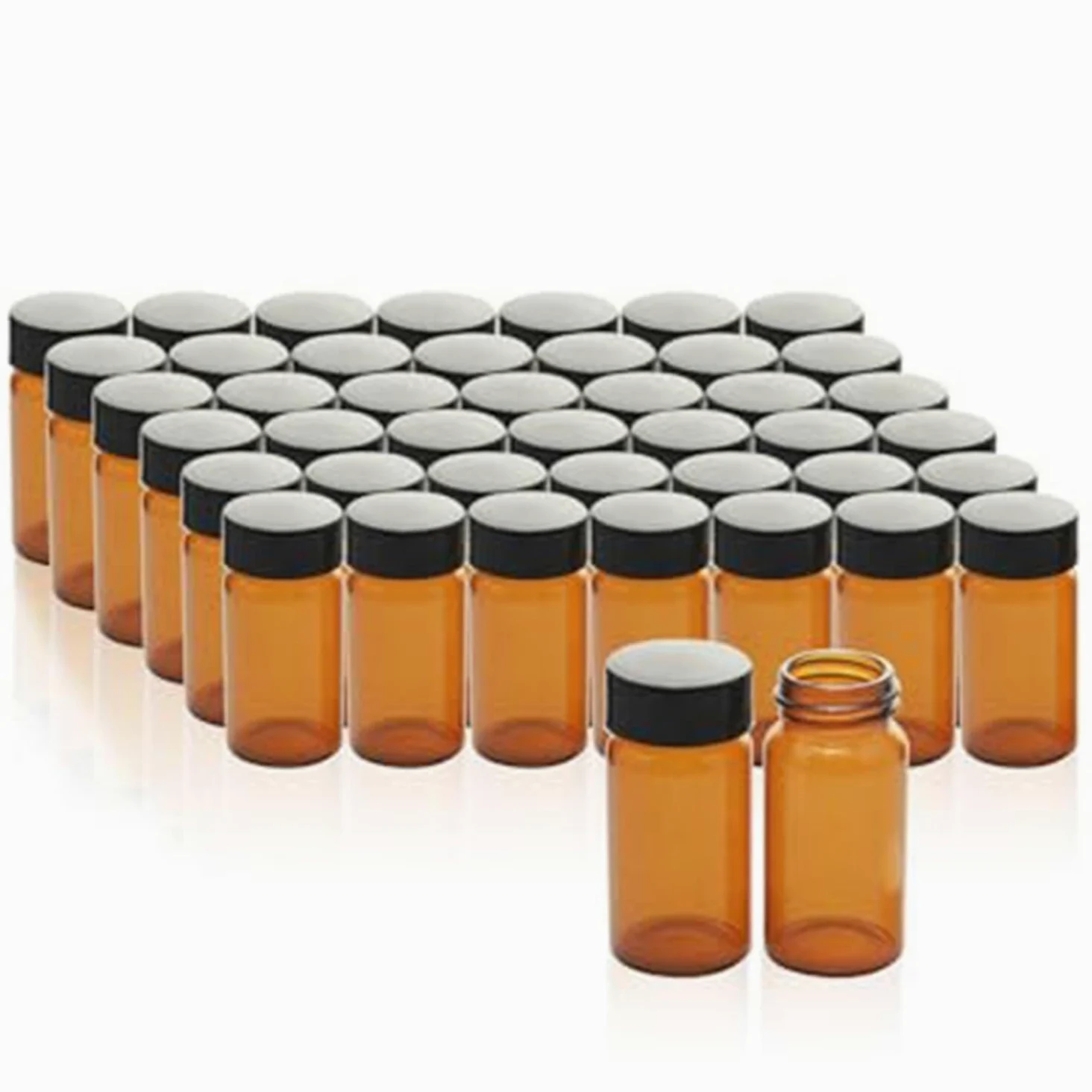 100 piezas Frascos Muestra Vidrio 30 ml Vials Borosilicato Transparentes con Tapas Negras - Estancos(Brown,20mL)