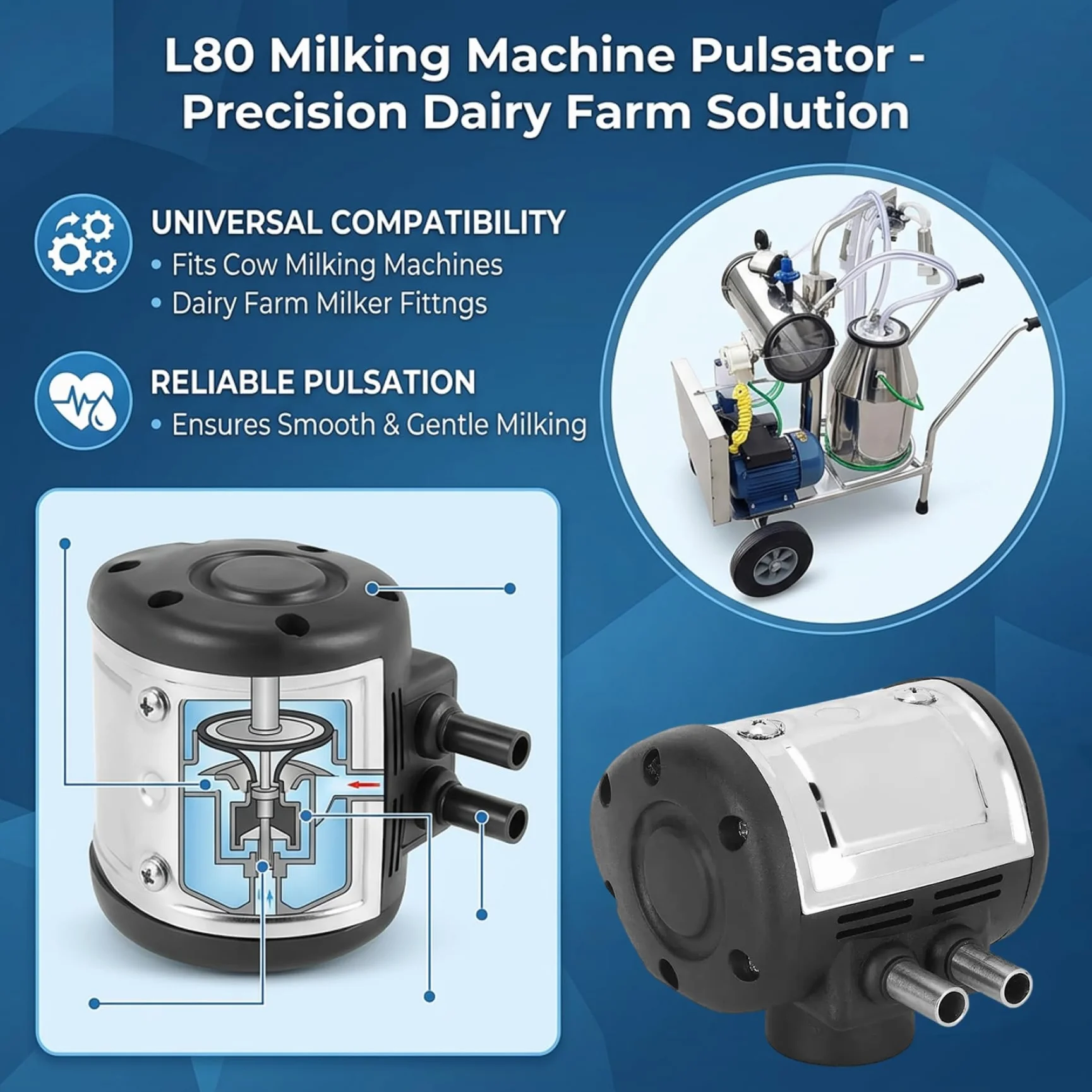 Pulsador de máquina de ordeño pulsador neumático de 2 salidas para ordeño estable y suave ordeñador de cabra y accesorio de máquina de leche de vaca