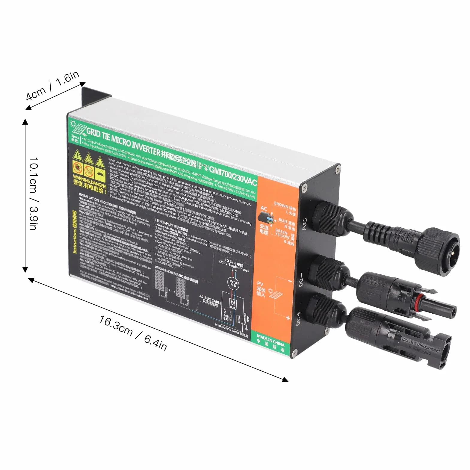 Microinversor Solar, 700W 230V Microinversor Solar MPPT Inversor Conectado a Red Inversor de Conexión a Red de Onda Sinusoidal Pura