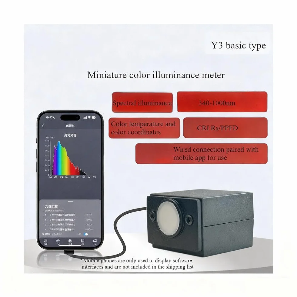 Espectrómetro de mano: medidor de luz de grado de laboratorio para I+D LED y horticultura, mide PPFD, CRI, CCT, Lux, gráfico de espectro