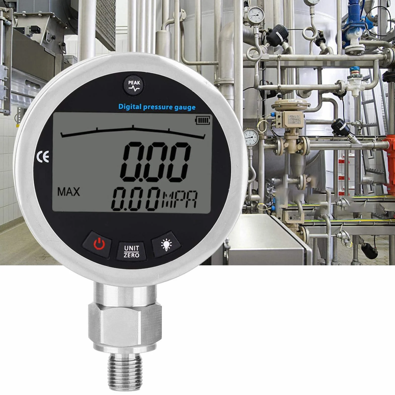 Manómetro digital de presión hidráulica, Medidor digital 400BAR 0-40Mpa 10000PSI con conector G1/4 Instrumento de Medición de Presión para Diferentes Aplicaciones Industriales